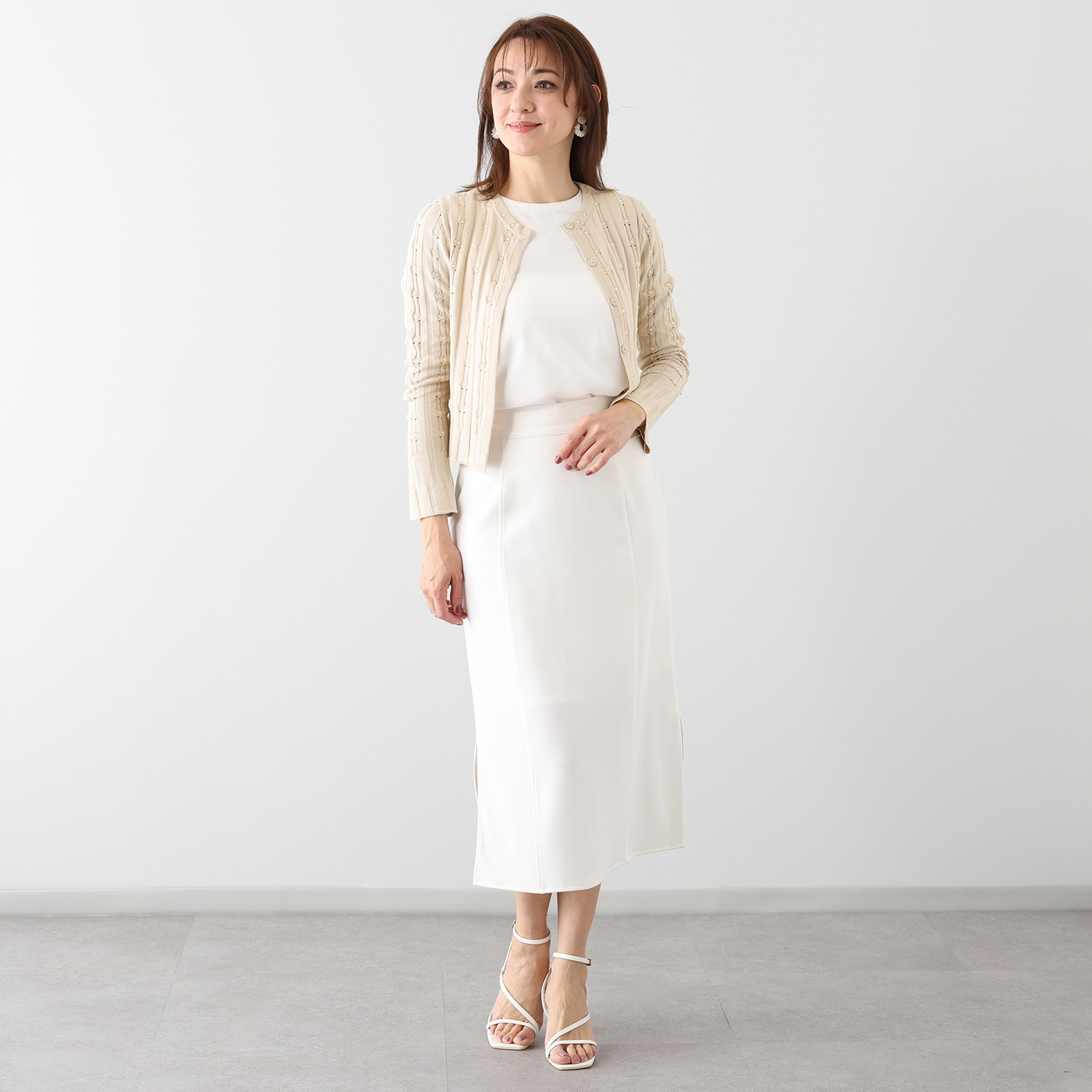 クリス・セリーン セラミックパール 立体リブ変化編 カーディガン