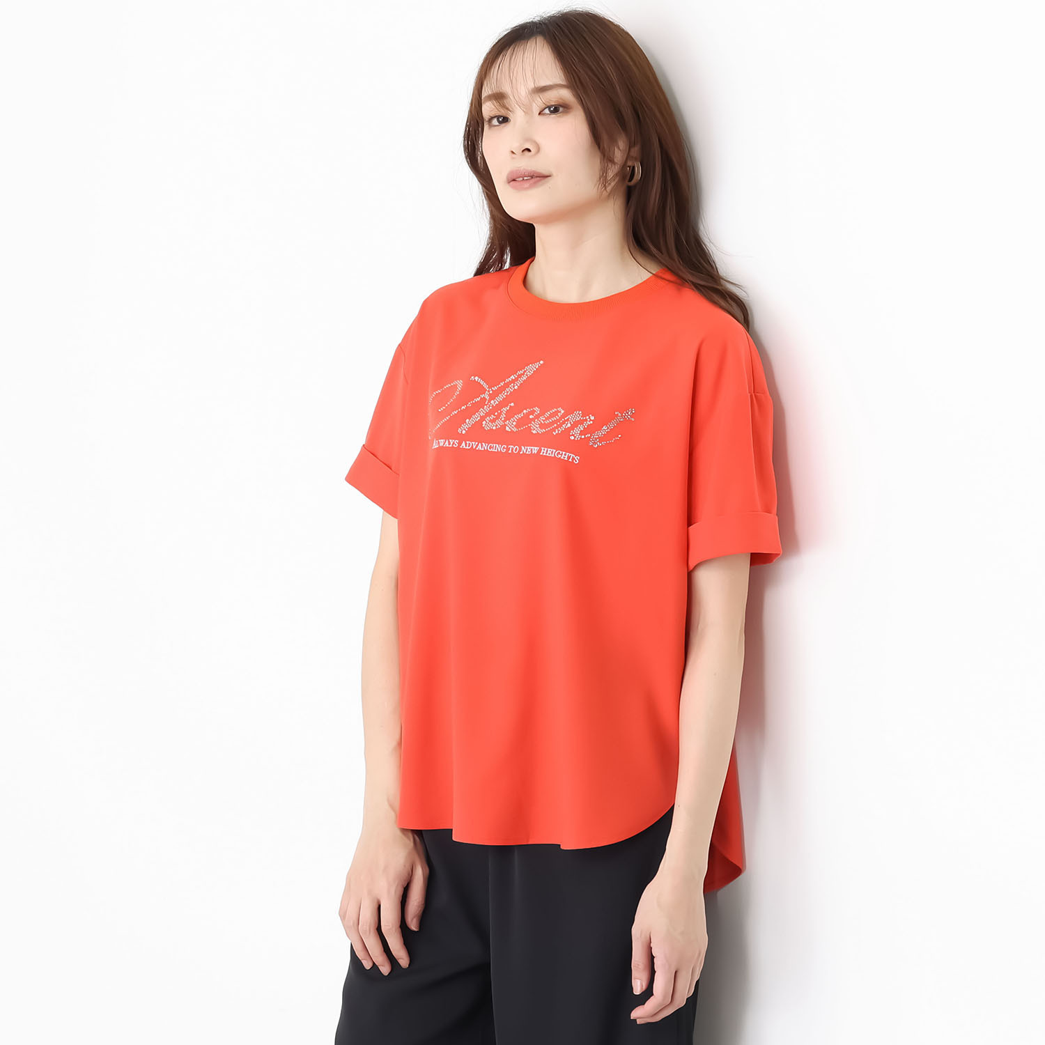 ヘブンアンドアース ＵＶカット・接触冷感 ラインストーン×刺しゅう メッセージＴブラウス