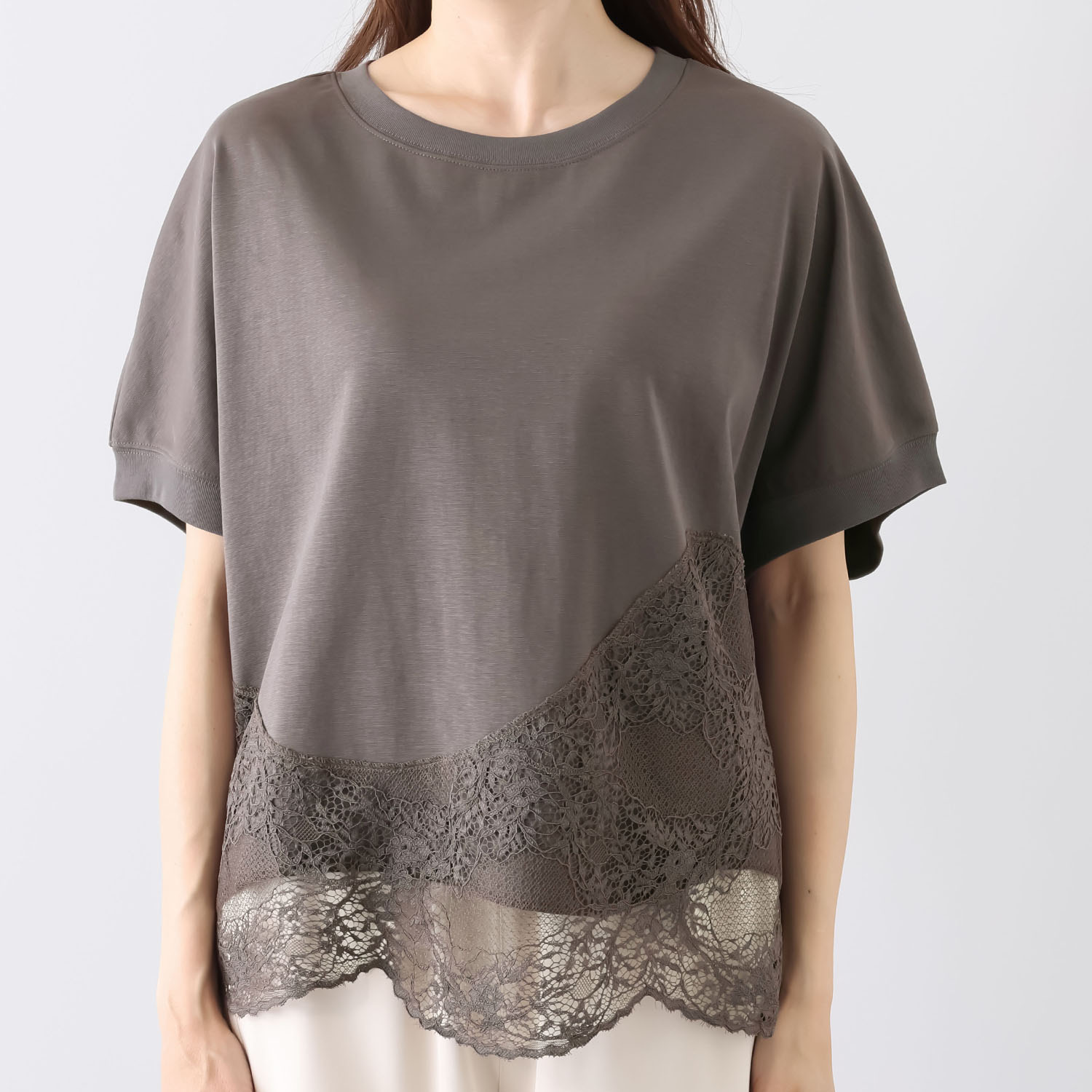 ヘブンアンドアース ＵＶカット・接触冷感 フレンチスリーブ 裾レースプルオーバー