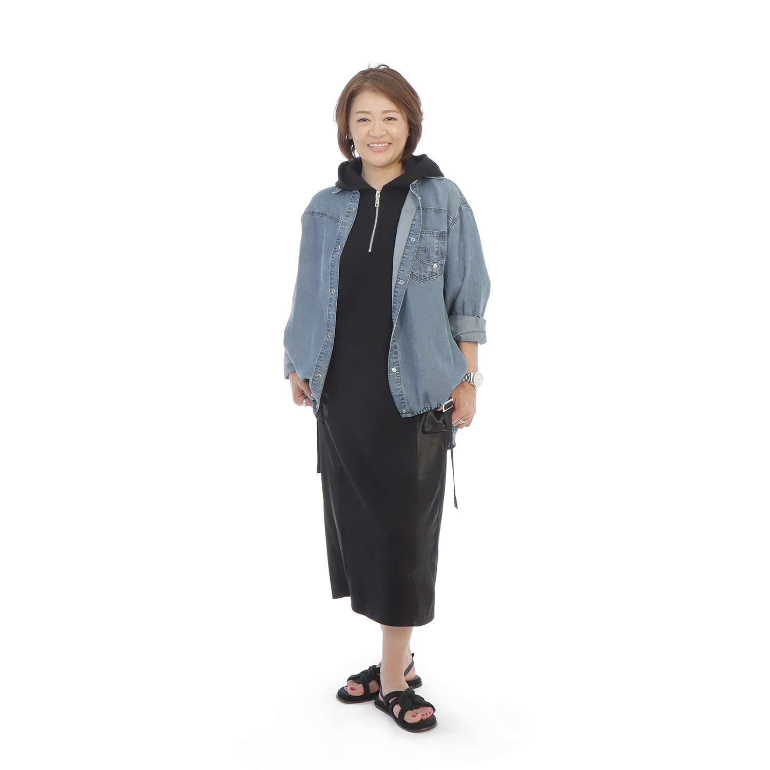 ヘブンアンドアース サテン切替 ハーフジップ フーディーワンピース