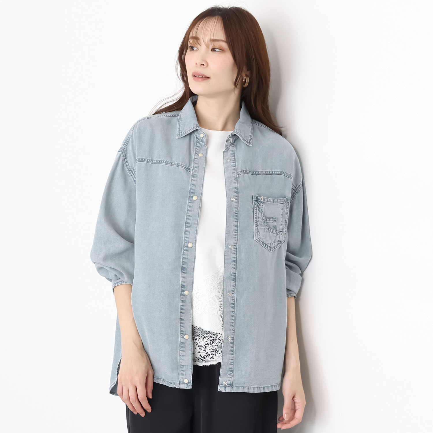 ヘブンアンドアース 接触冷感 アンティーク加工 デニムシャツ