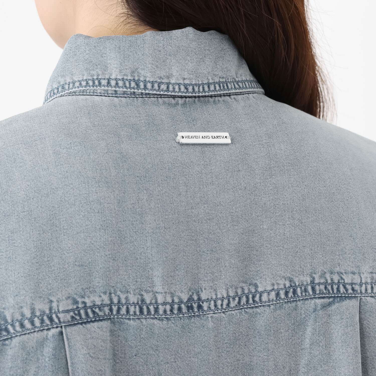 ヘブンアンドアース 接触冷感 アンティーク加工 デニムシャツ