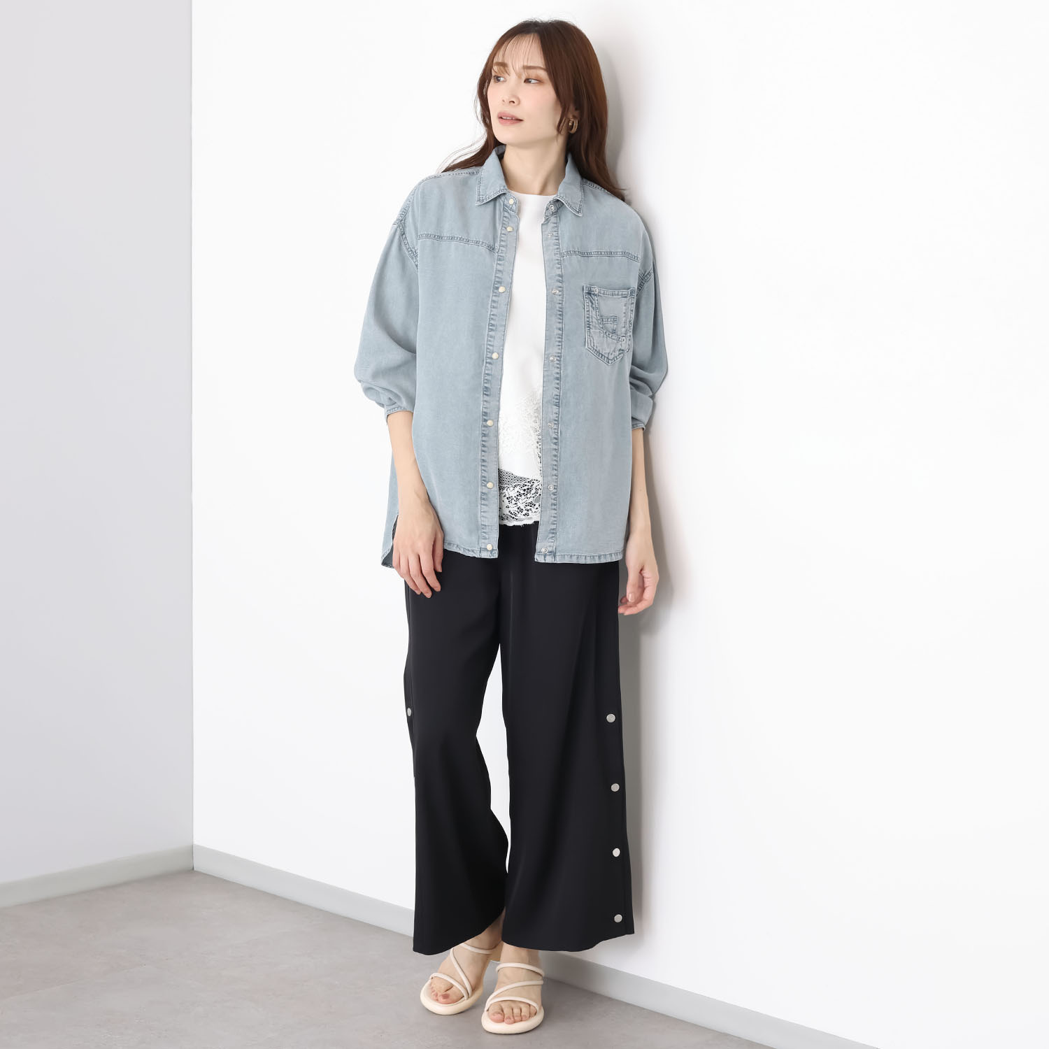 ヘブンアンドアース 接触冷感 アンティーク加工 デニムシャツ