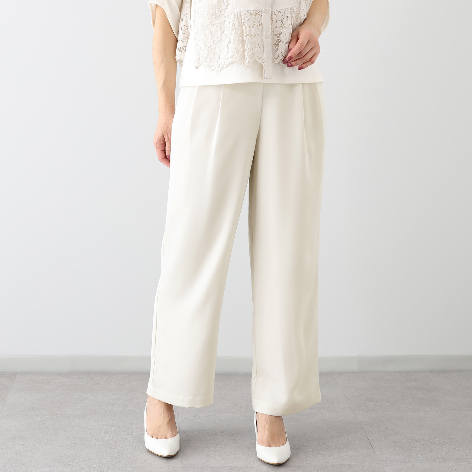 シルバーミントシュガー 共布ひも付 フィブリル合繊 ２タックパンツ