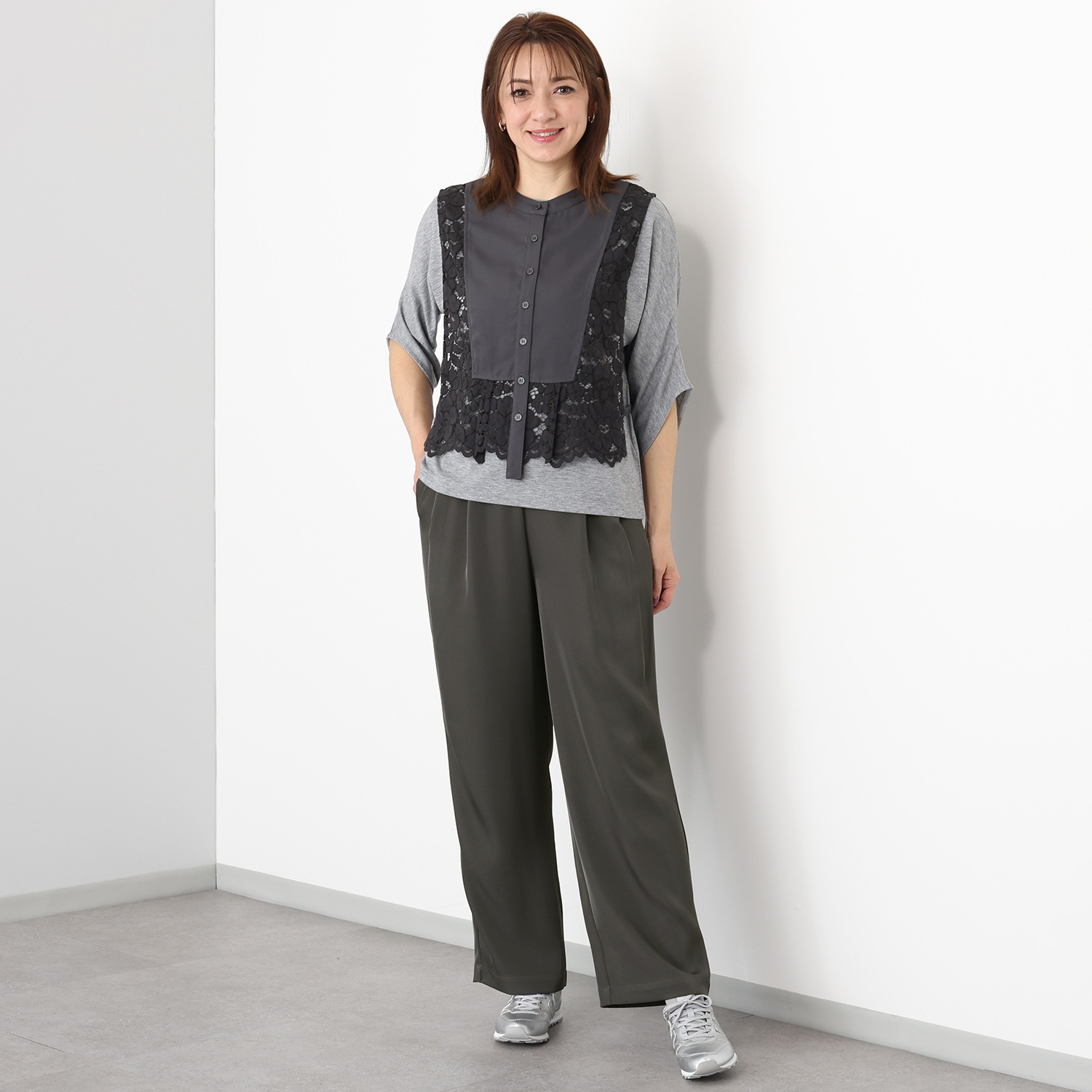 シルバーミントシュガー 共布ひも付 フィブリル合繊 ２タックパンツ