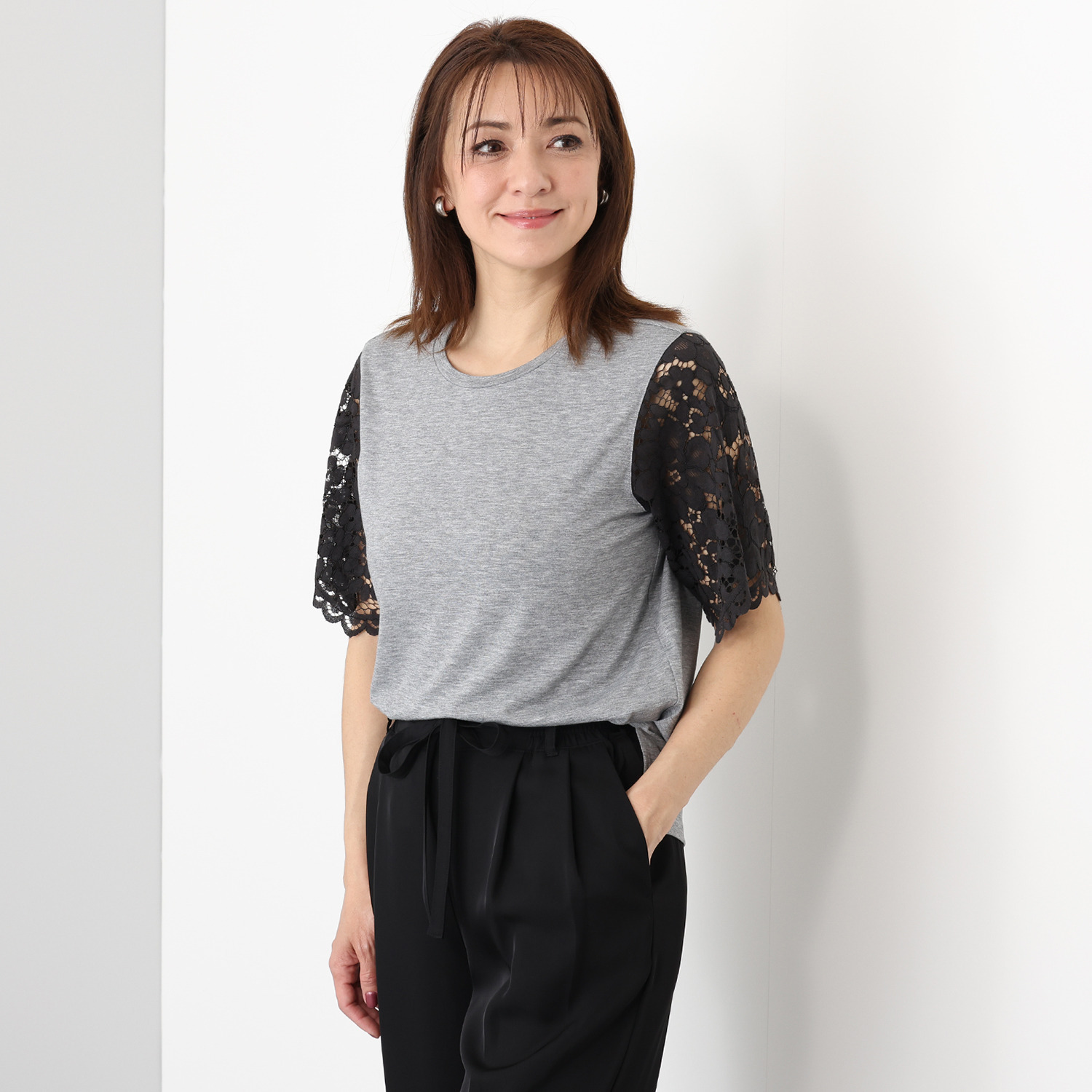 シルバーミントシュガー レース使い半袖 ボックスシルエット プルオーバー