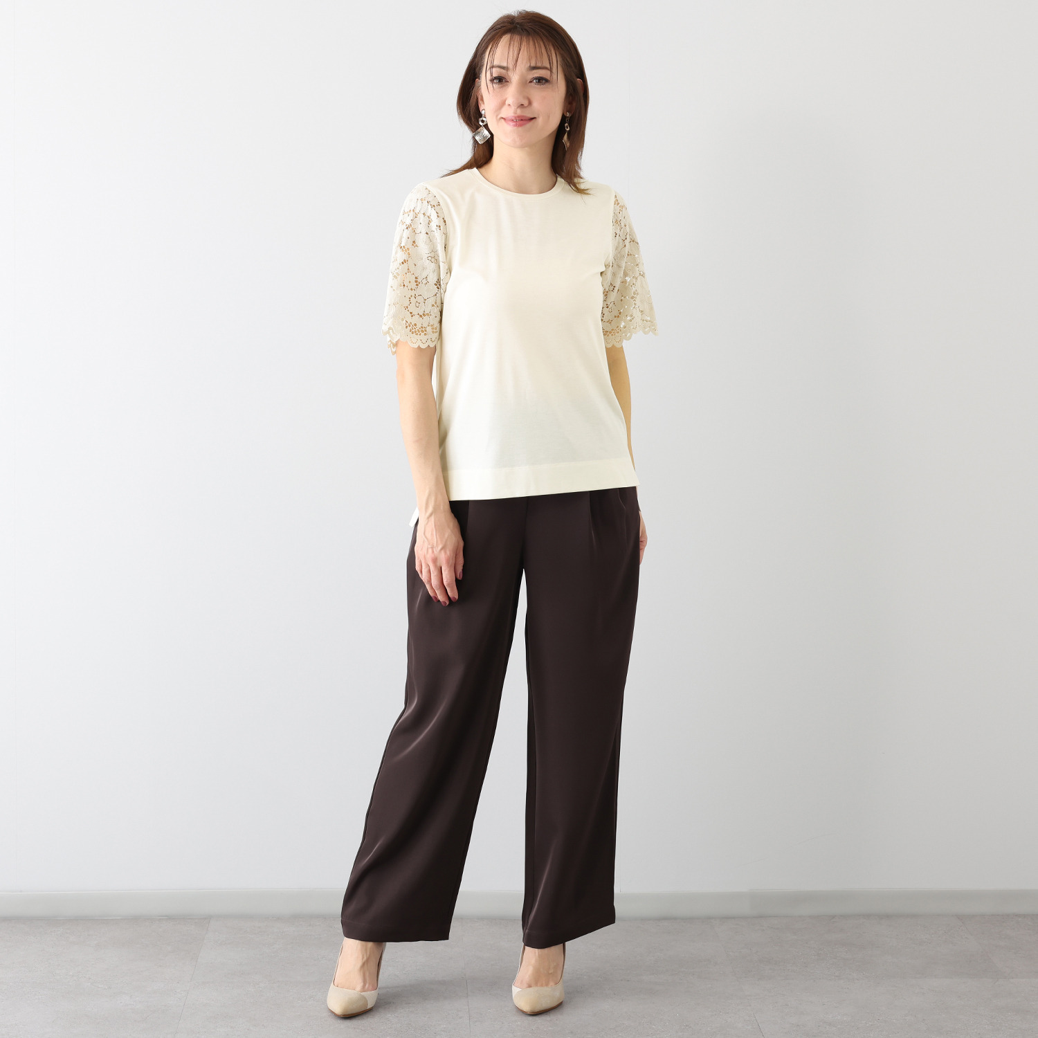 シルバーミントシュガー レース使い半袖 ボックスシルエット プルオーバー