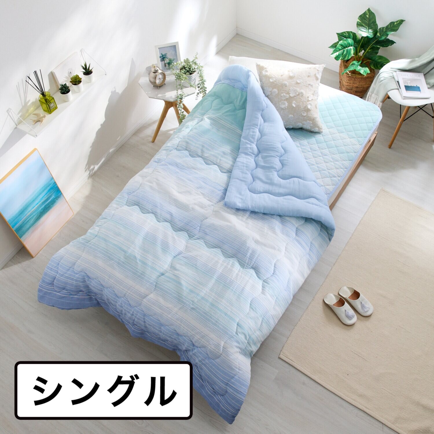 モリリン サラッと涼やか肌触り しじら織 肌掛けふとん＆敷きパッドセット ＜シングル＞