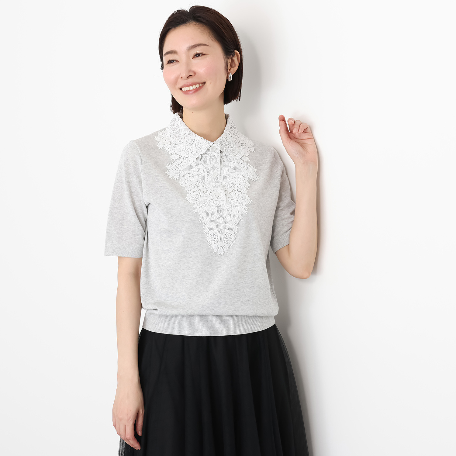 アズイズ　ビーマイセルフ バイ　ネイチャーズ レース使い ポロ襟プルオーバー