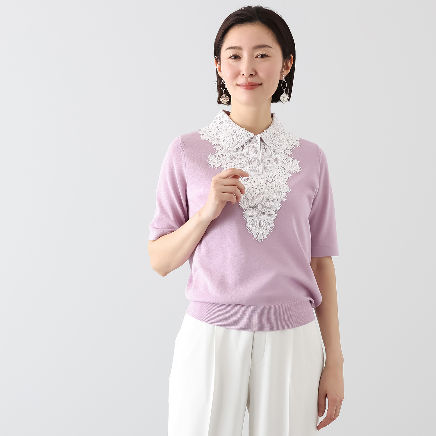 アズイズ　ビーマイセルフ バイ　ネイチャーズ レース使い ポロ襟プルオーバー