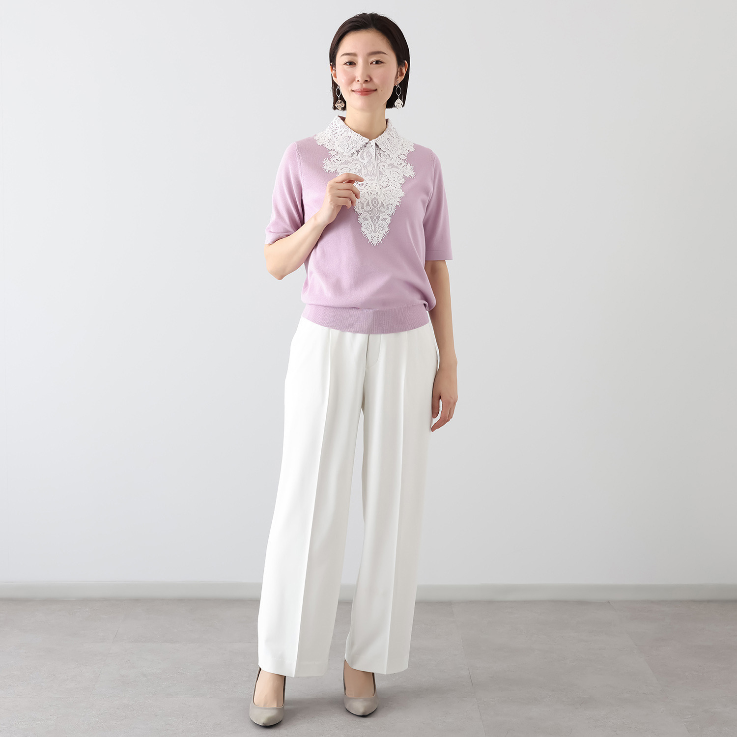 アズイズ　ビーマイセルフ バイ　ネイチャーズ レース使い ポロ襟プルオーバー