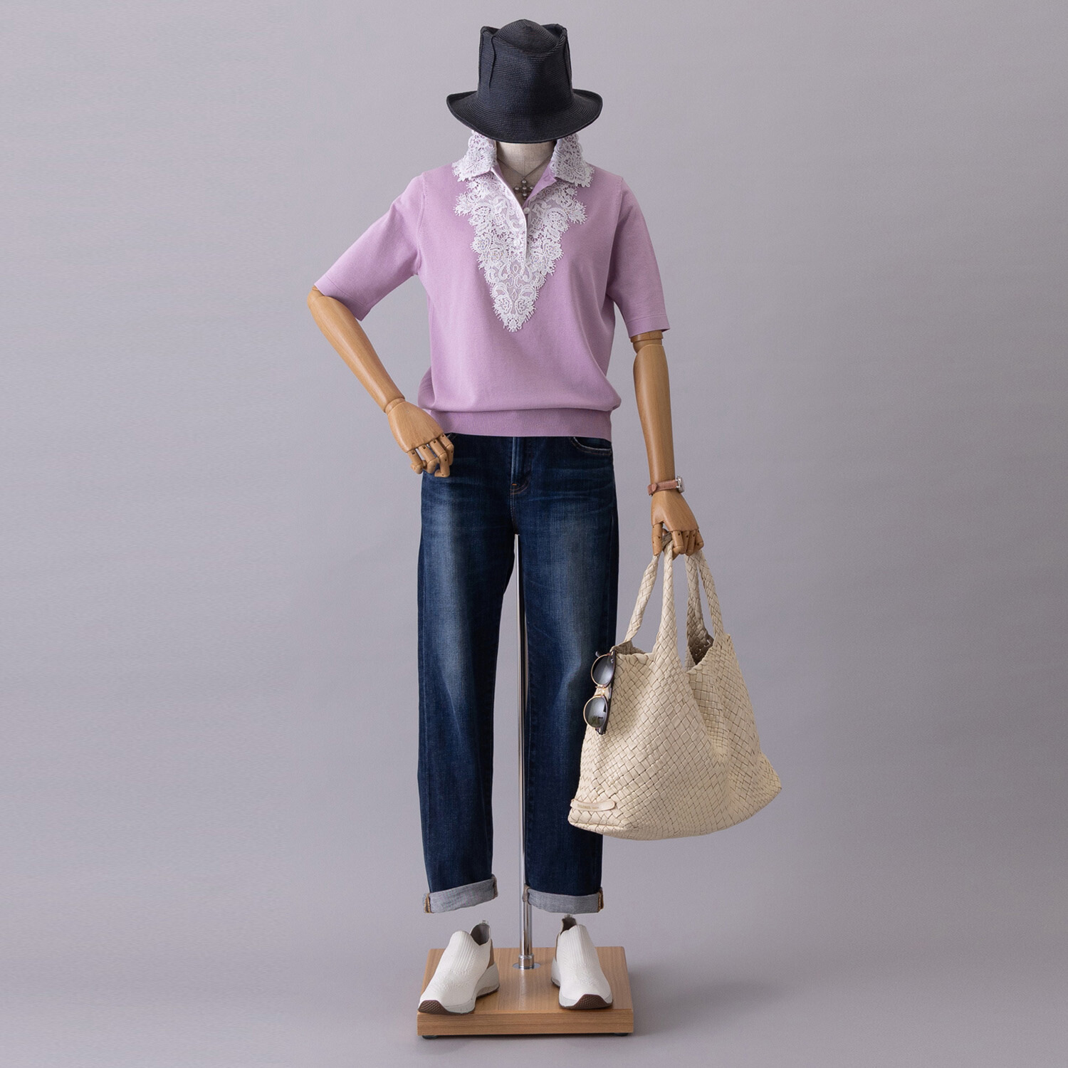 アズイズ　ビーマイセルフ バイ　ネイチャーズ レース使い ポロ襟プルオーバー