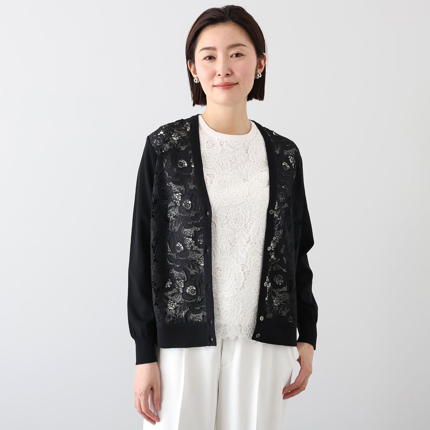 アズイズ　ビーマイセルフ バイ　ネイチャーズ エンブロイダリー レース使い カーディガン