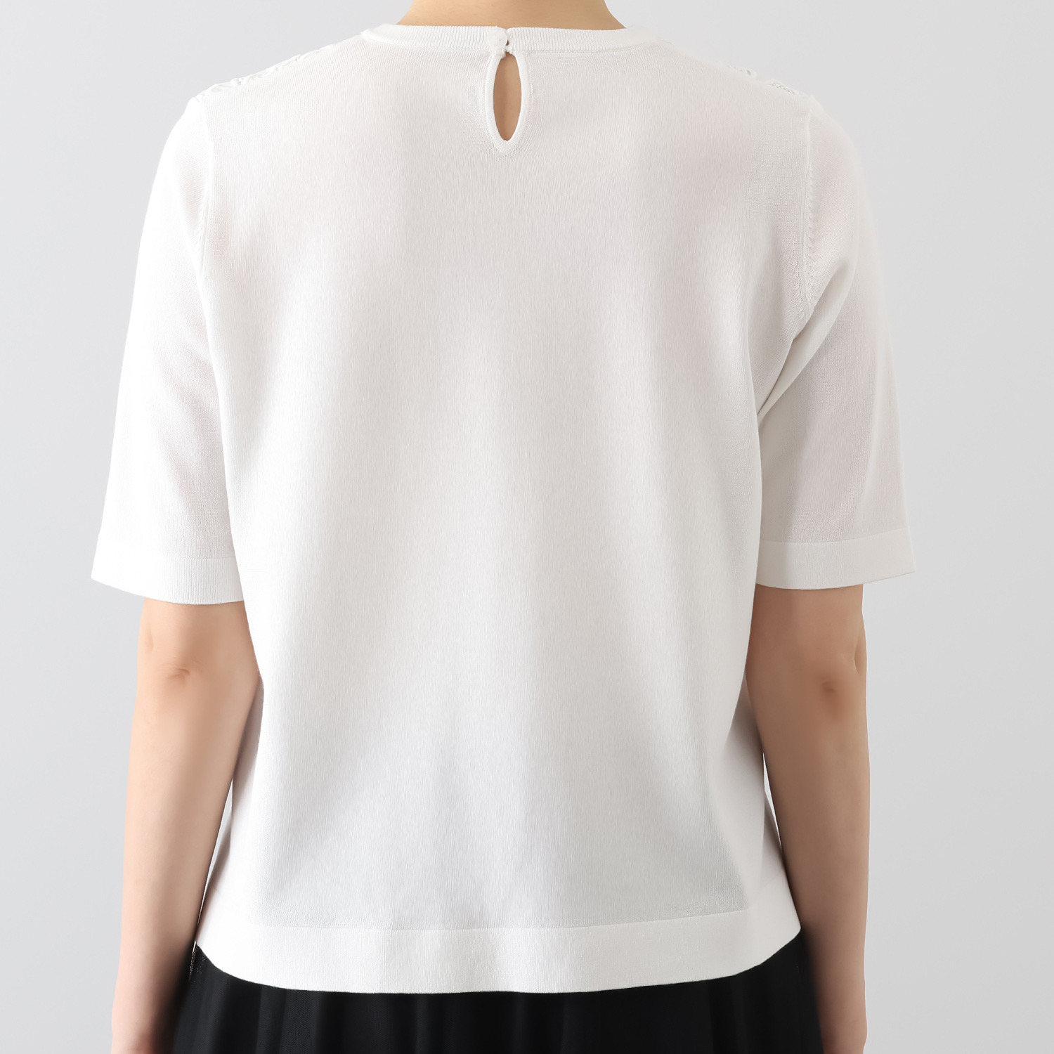 アズイズ　ビーマイセルフ バイ　ネイチャーズ エンブロイダリー レース使い 五分袖プルオーバー