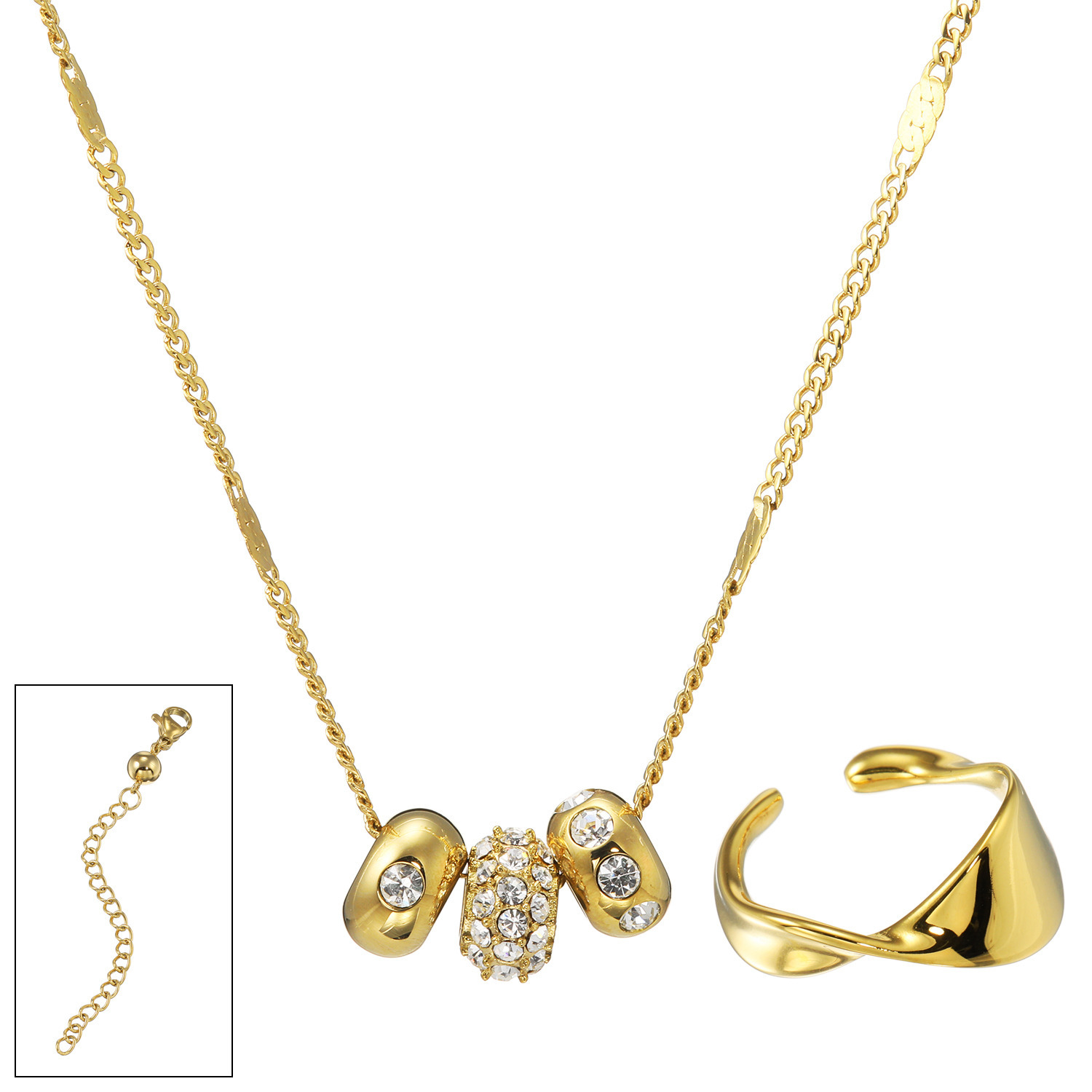 キラレ プレシオサ社製 クリスタルガラス トリプルロンデル ミラープレスペンダント＆ 片側用ツイストイヤーカフ キラキラ欲張りセット