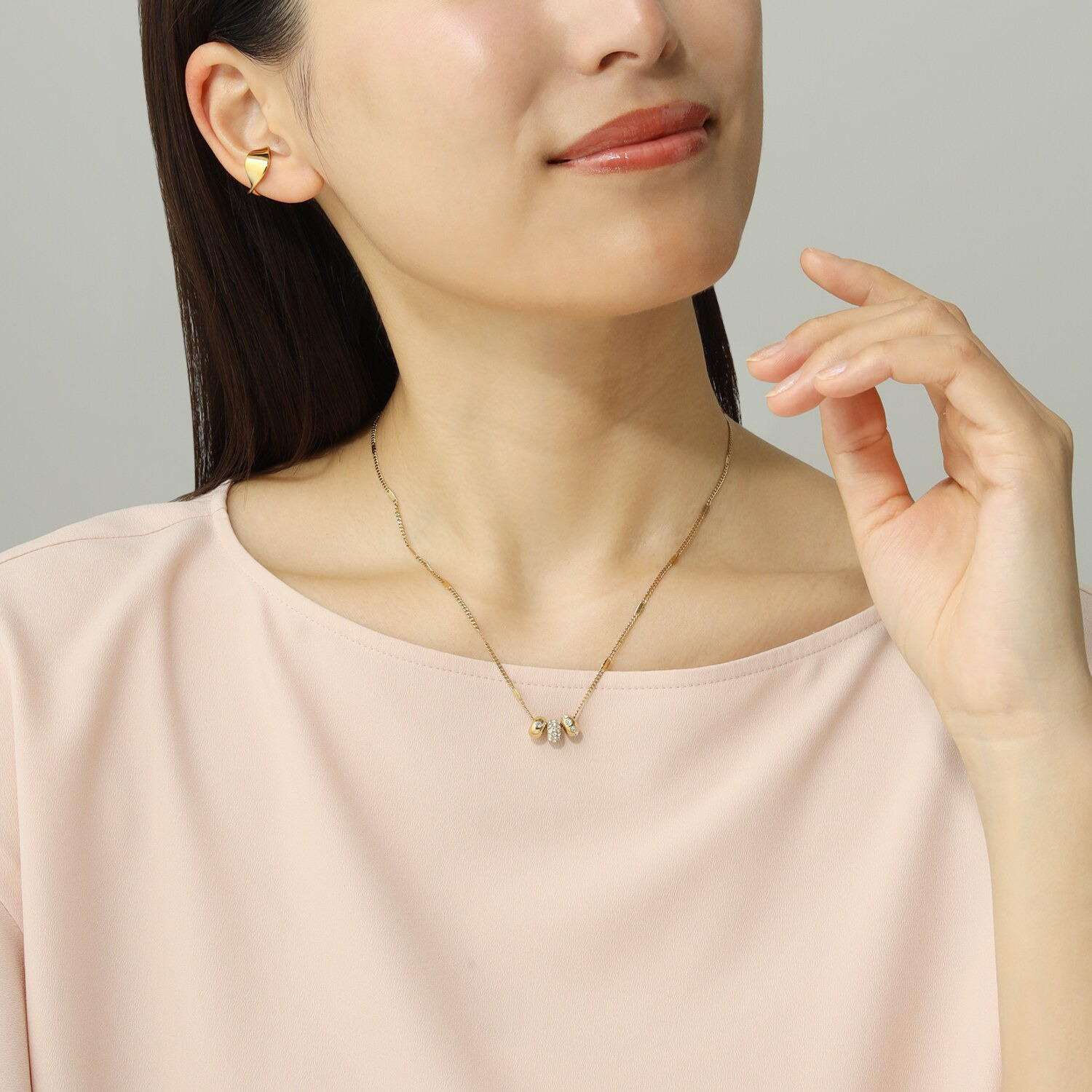 キラレ プレシオサ社製 クリスタルガラス トリプルロンデル ミラープレスペンダント＆ 片側用ツイストイヤーカフ キラキラ欲張りセット