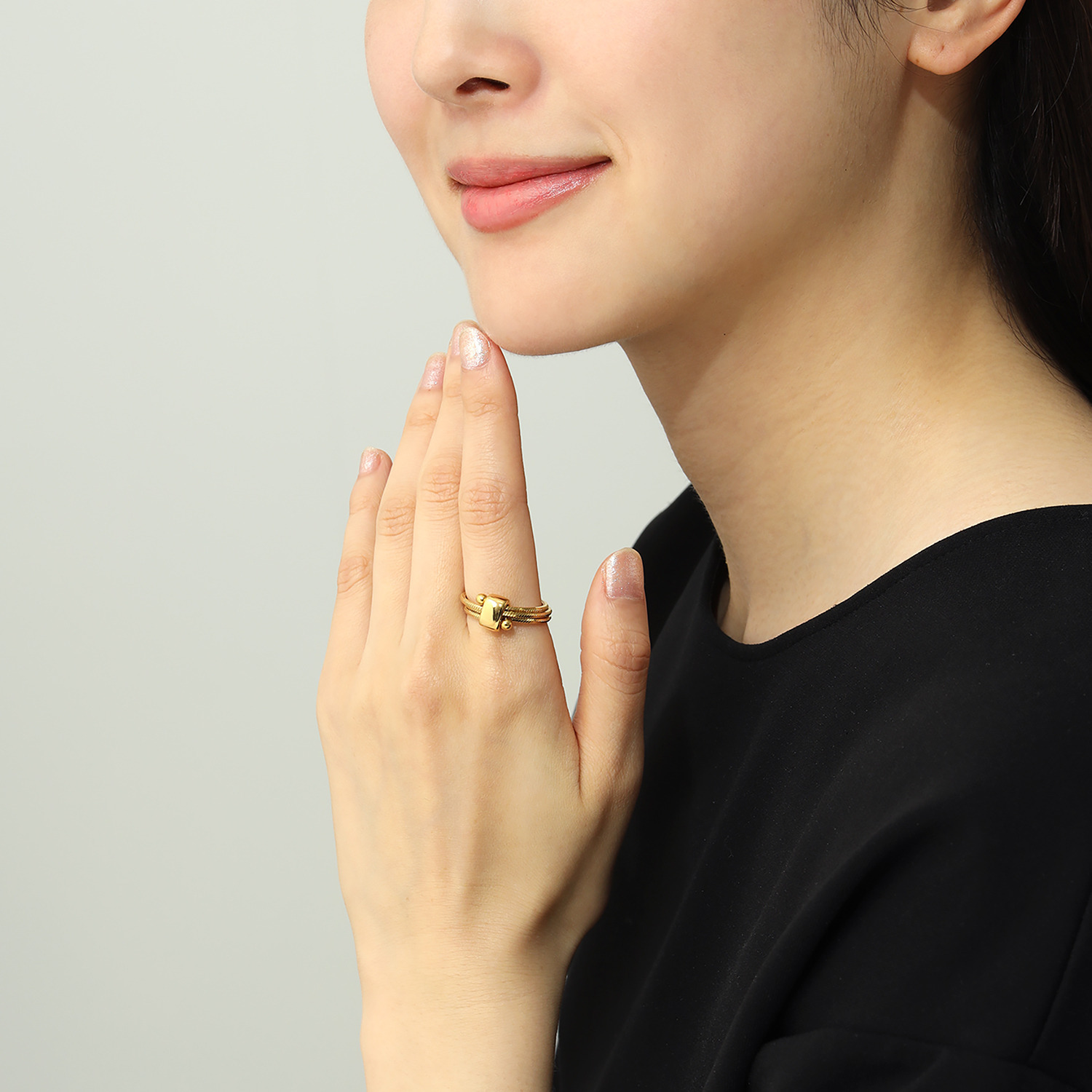 キラレ ステンレス ８面カット スネークチェーン ３連スパイラルスライド フレキシブルリング