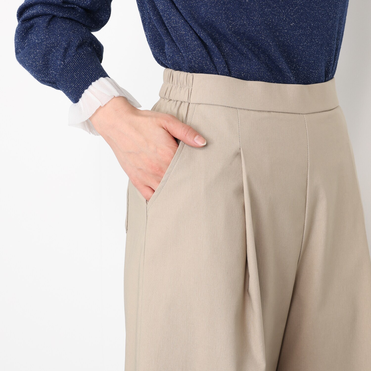 アトリエール 接触冷感・ＵＶカット ライトコットン タックワイドパンツ