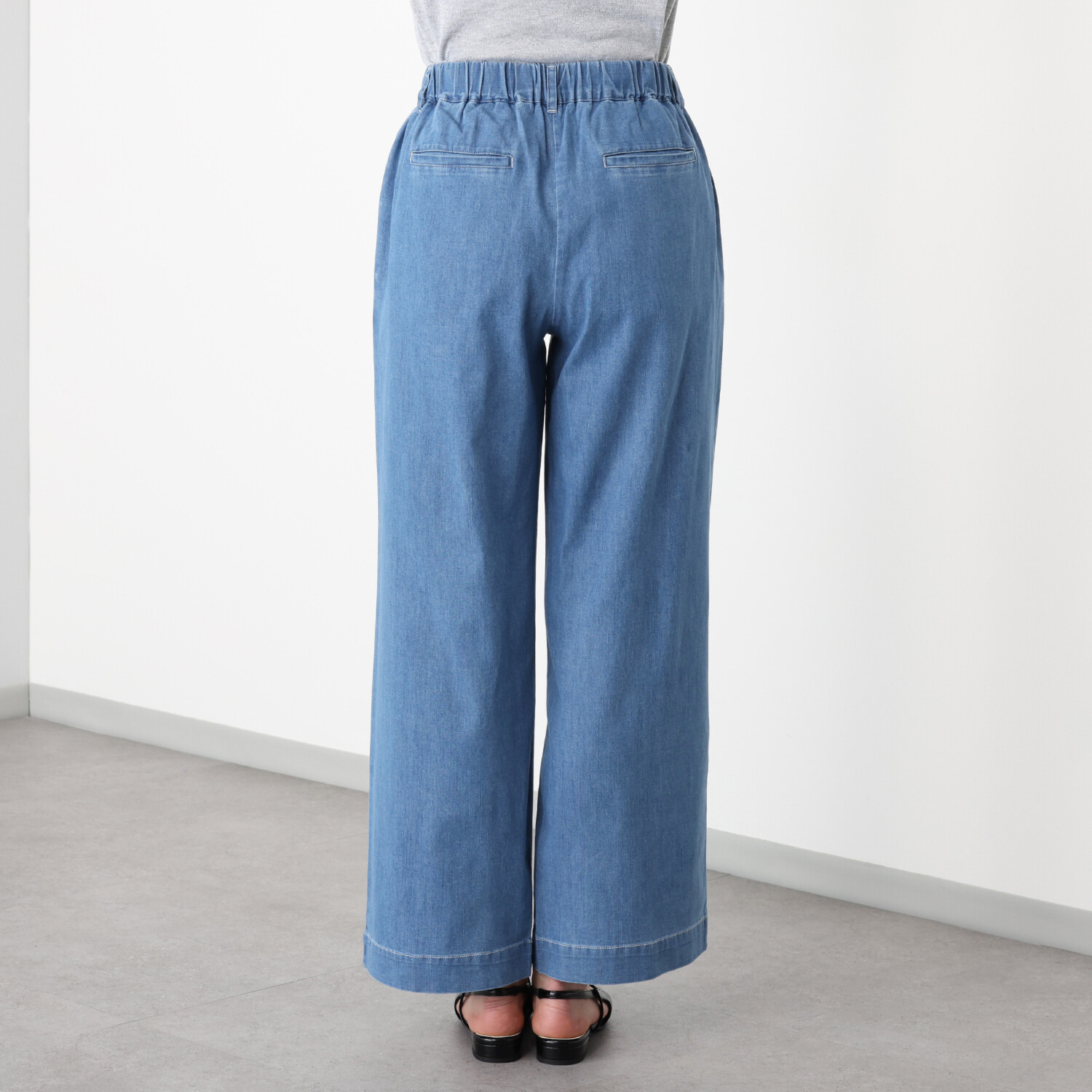 アトリエール 接触冷感・ＵＶカット コットン混 デニム切替 ワイドストレートパンツ