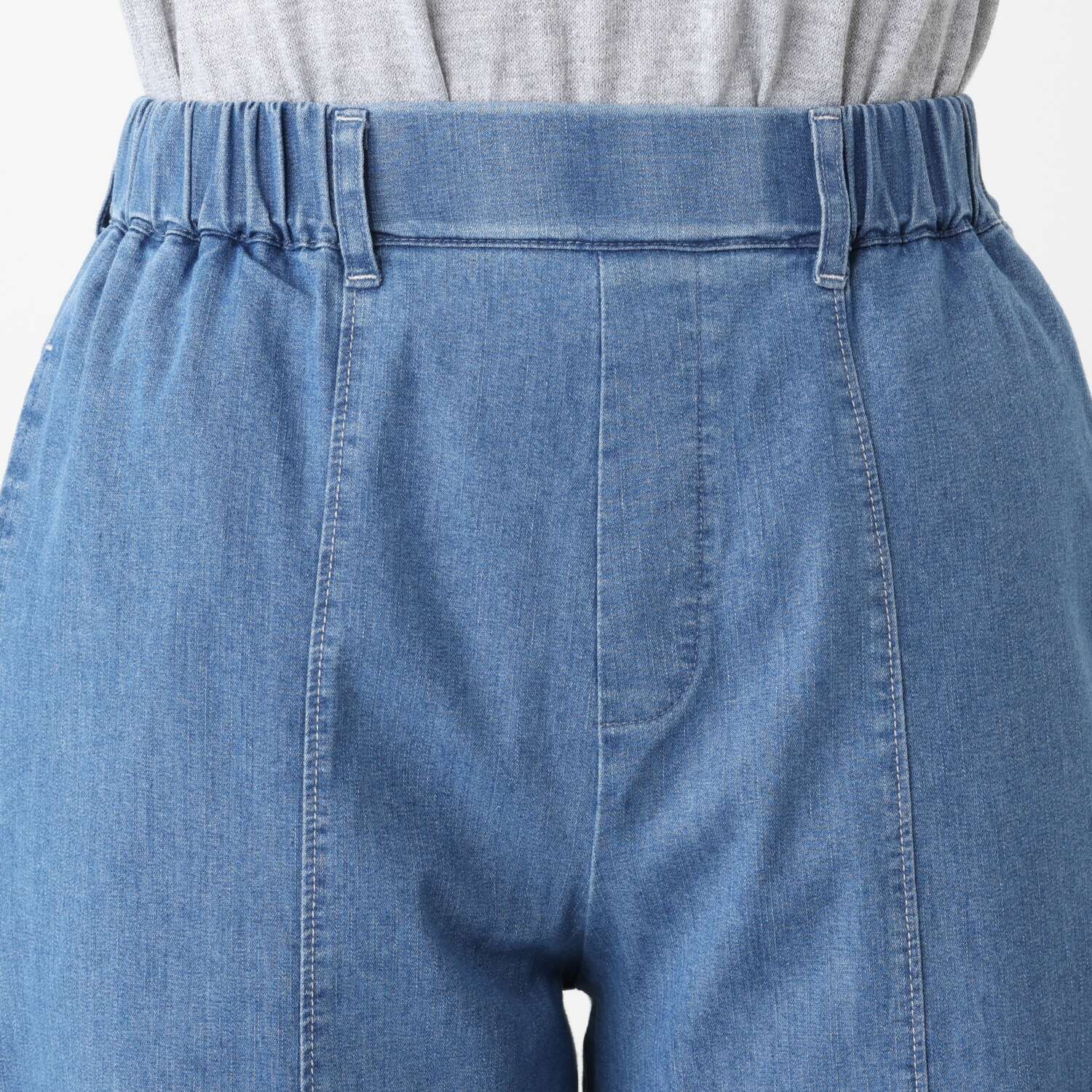 アトリエール 接触冷感・ＵＶカット コットン混 デニム切替 ワイドストレートパンツ