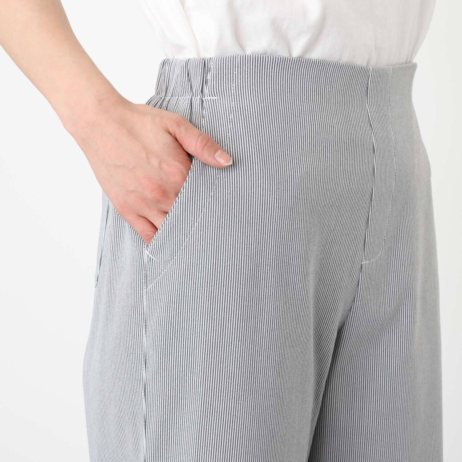 アトリエール 接触冷感・ＵＶカット ストライプストレッチ ワイドストレートパンツ