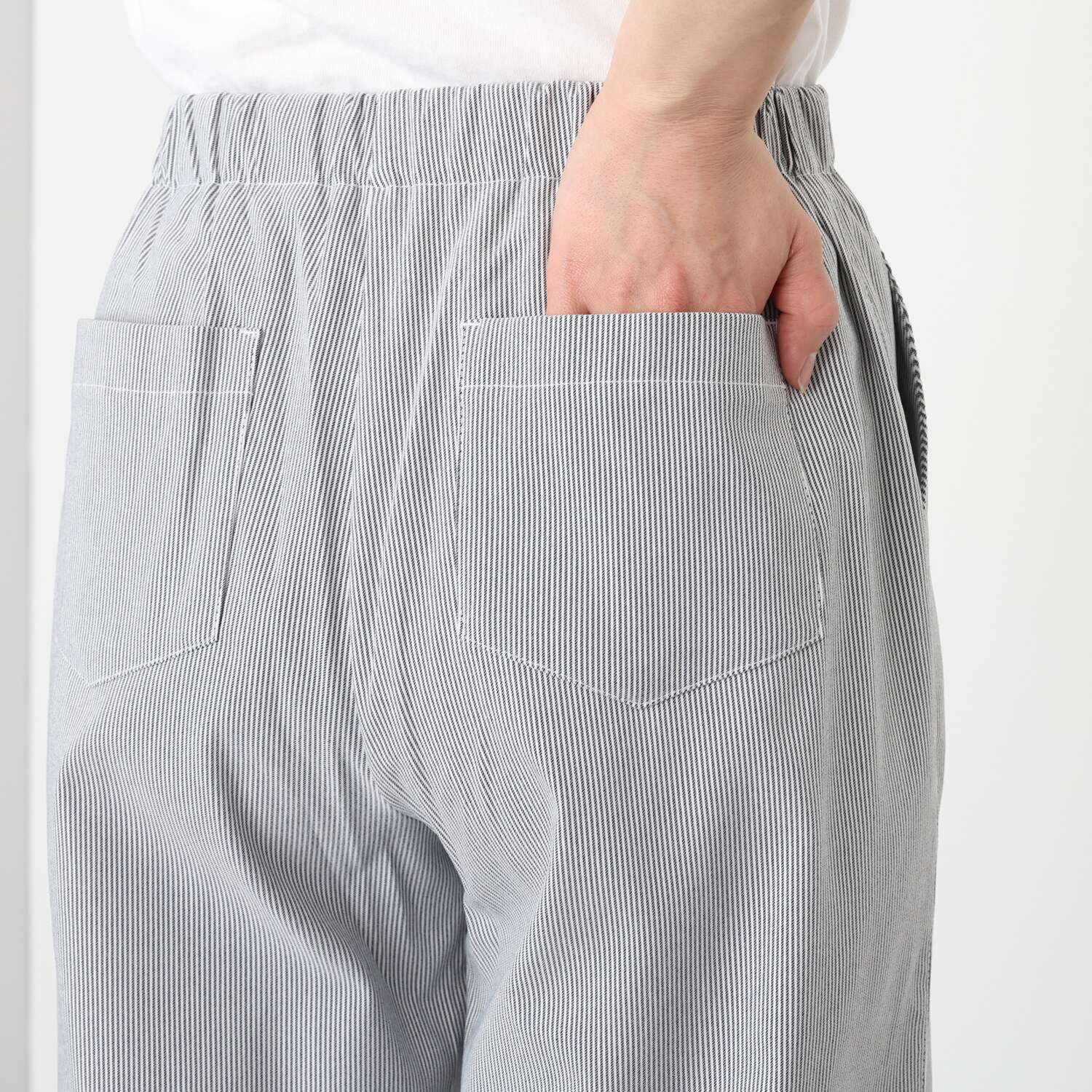 アトリエール 接触冷感・ＵＶカット ストライプストレッチ ワイドストレートパンツ