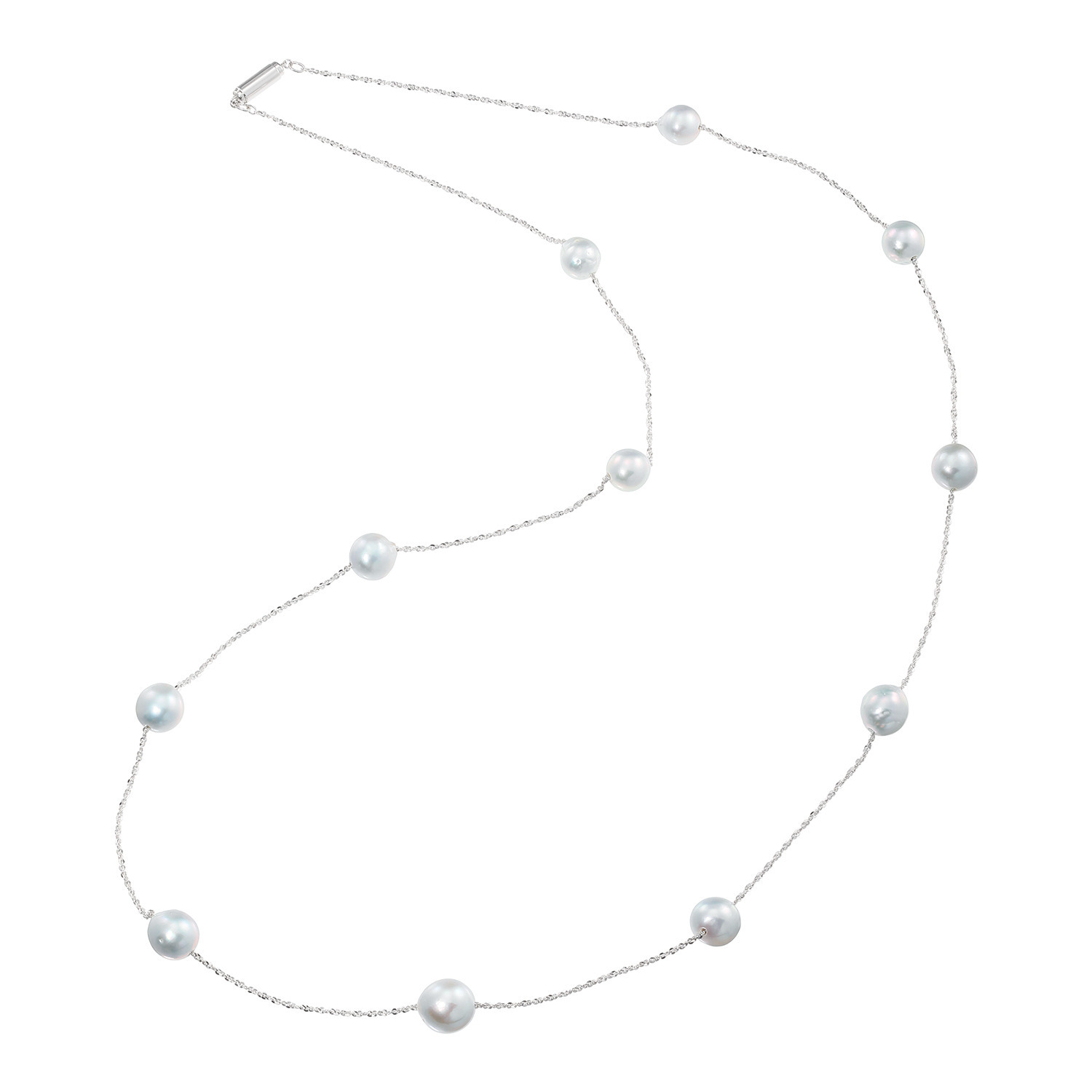 ペルラモーダ シルバー 国産無調色越物 ナチュラルブルーグレー アコヤパール ロングネックレス