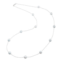 ペルラモーダ シルバー 国産無調色越物 ナチュラルブルーグレー アコヤパール ロングネックレス