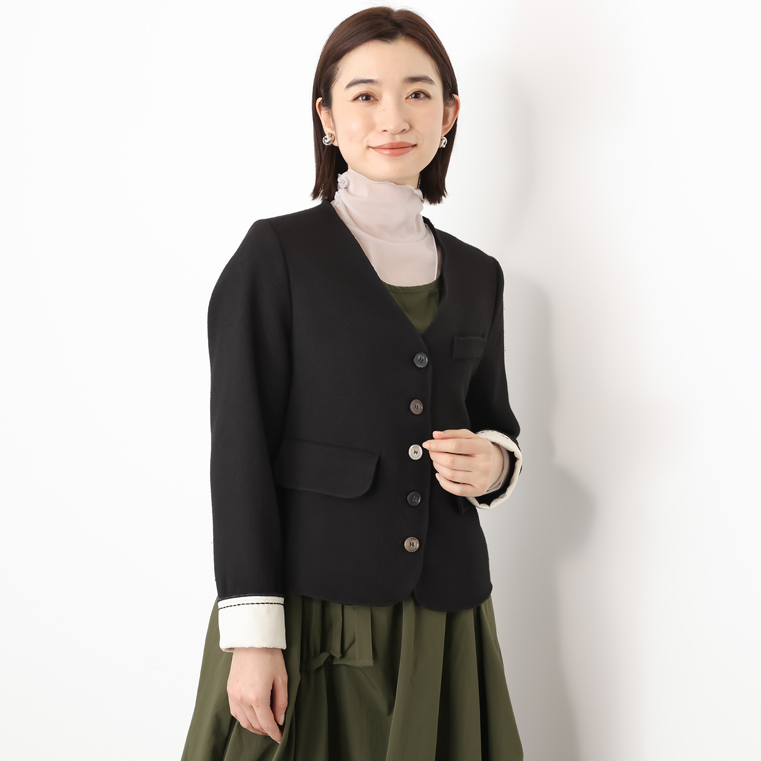 ベルポニー 折り返しデザインカフス ノーカラージャケット