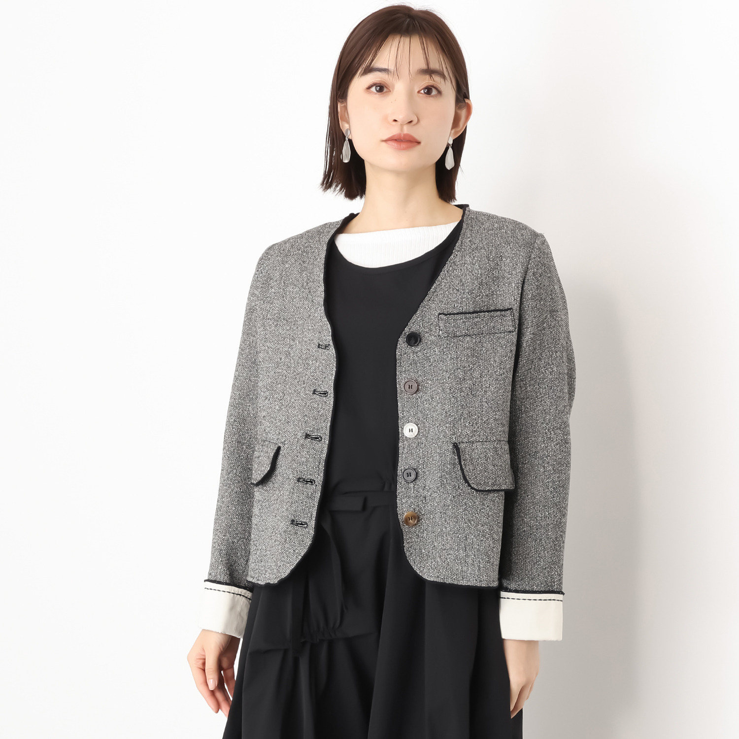 ベルポニー 折り返しデザインカフス ノーカラージャケット