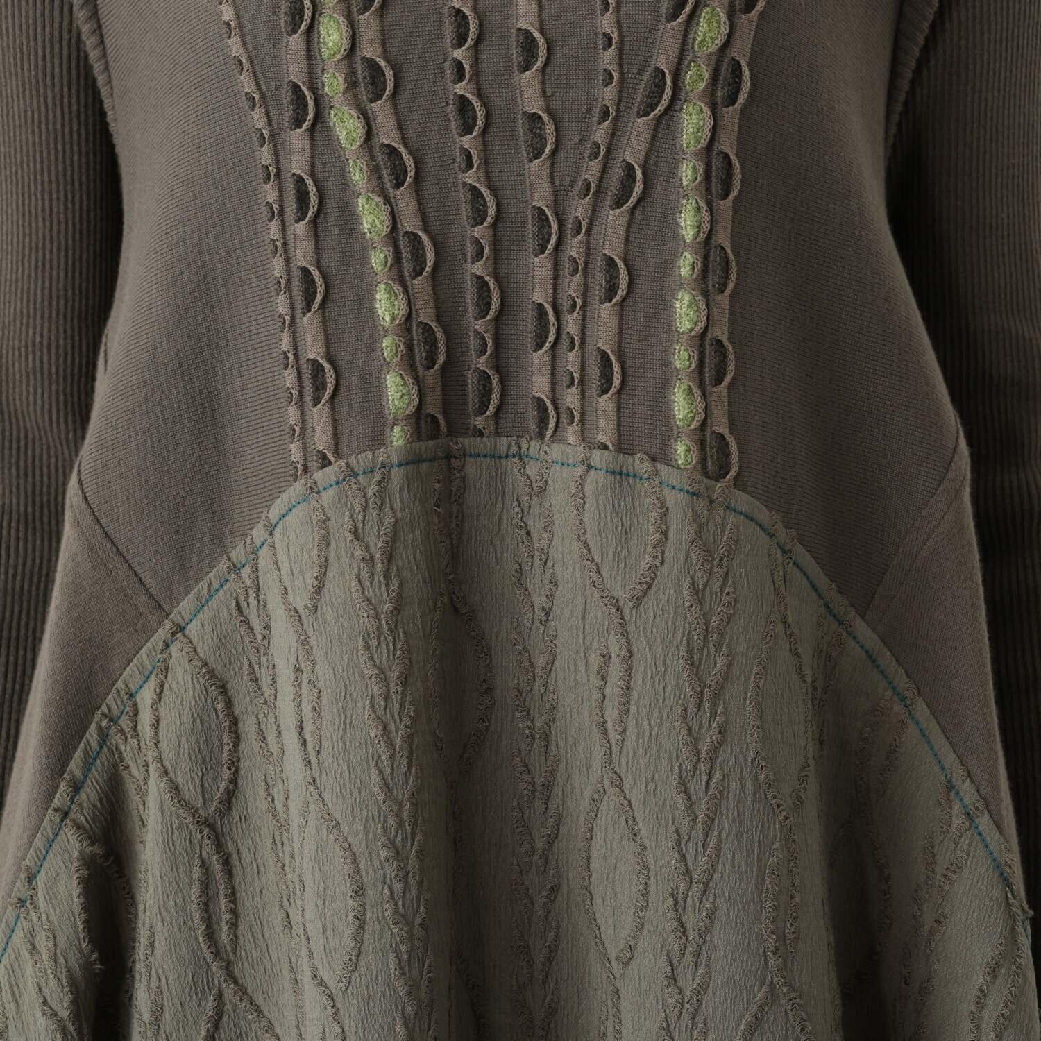 ヨシヨシ バイ　ピージェイ 異素材使い 上下切替 デザインワンピース