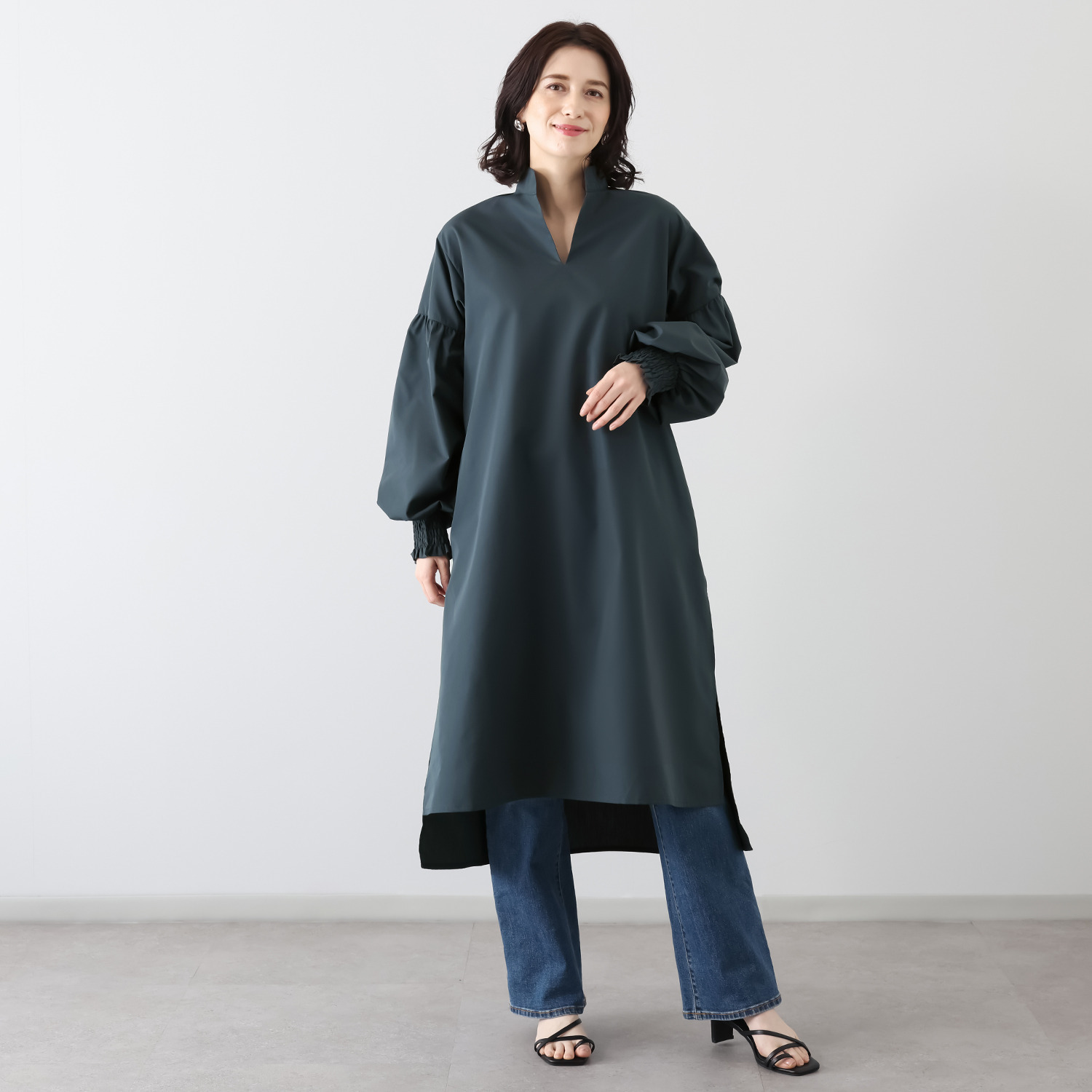 ワンピース セレクト　バイ　カワル ぽわん袖が着映えする！ シワになりにくい チュニックワンピース