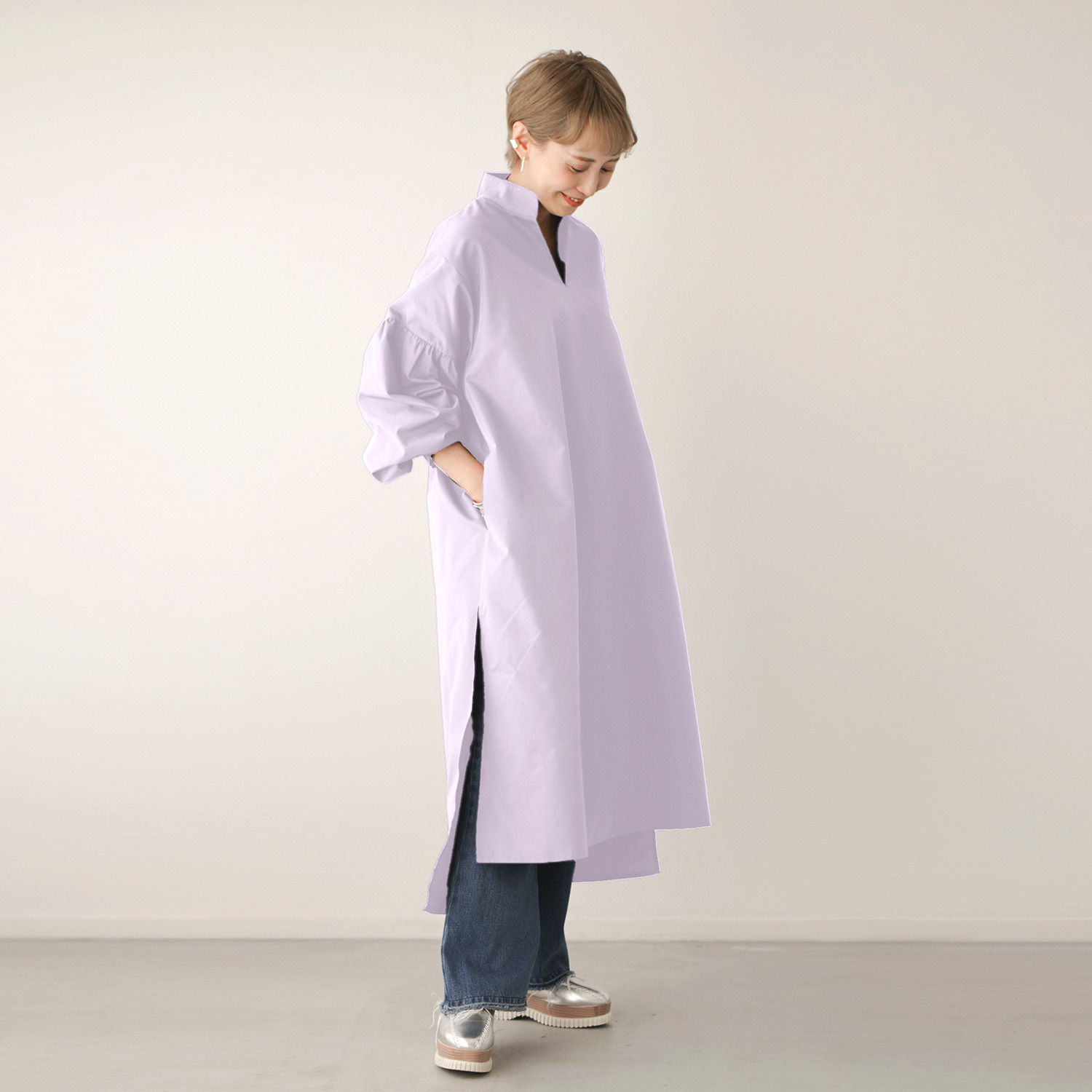 ワンピース セレクト　バイ　カワル ぽわん袖が着映えする！ シワになりにくい チュニックワンピース