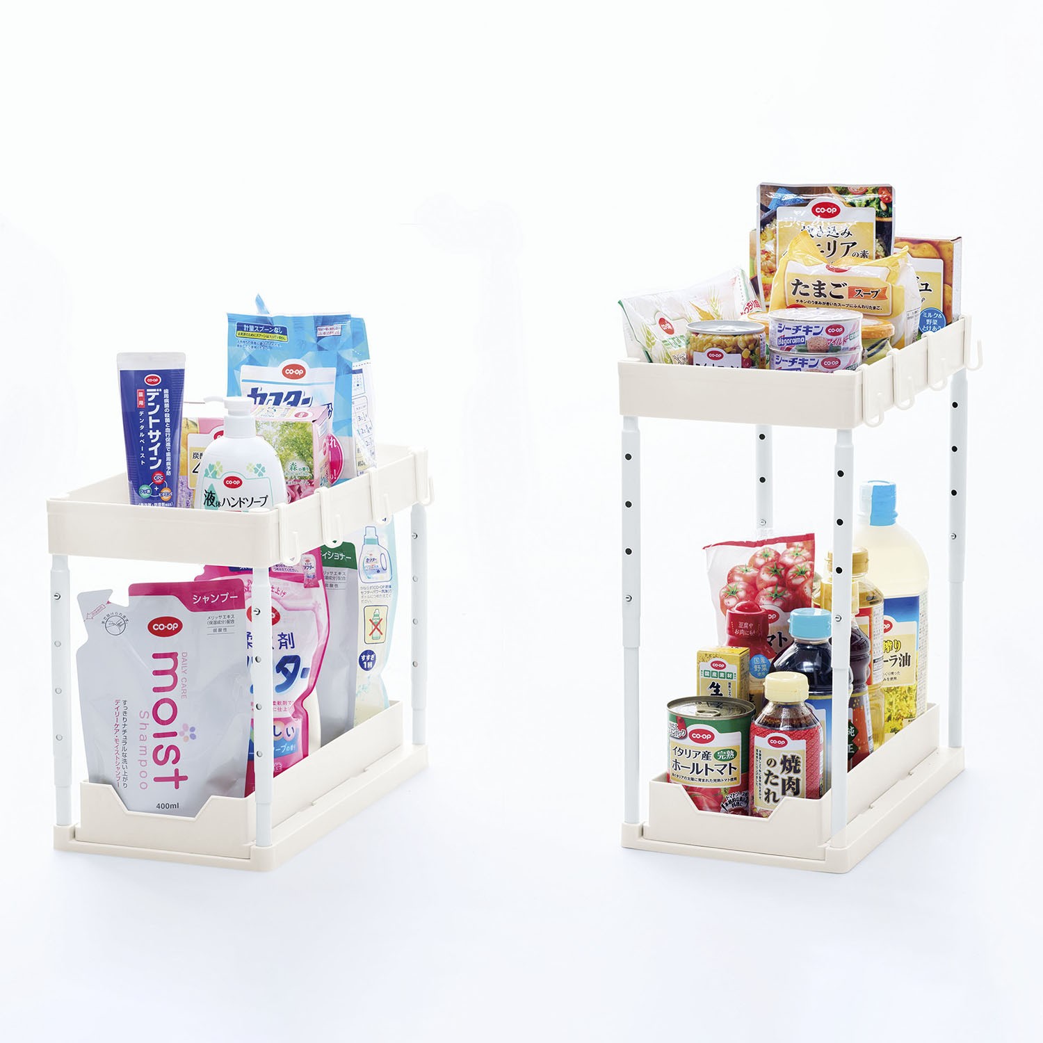 高さ調節できる シンク下収納ラック＆ ３ＷＡＹ フライパンスタンドセット