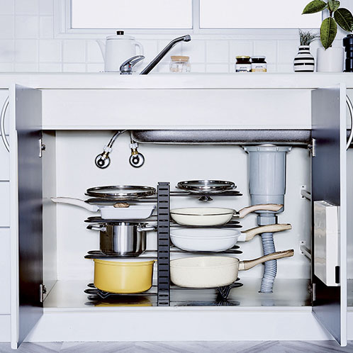 高さ調節できる シンク下収納ラック＆ ３ＷＡＹ フライパンスタンドセット