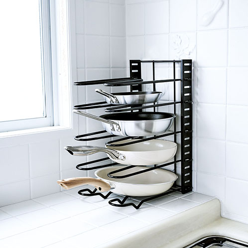 高さ調節できる シンク下収納ラック＆ ３ＷＡＹ フライパンスタンドセット