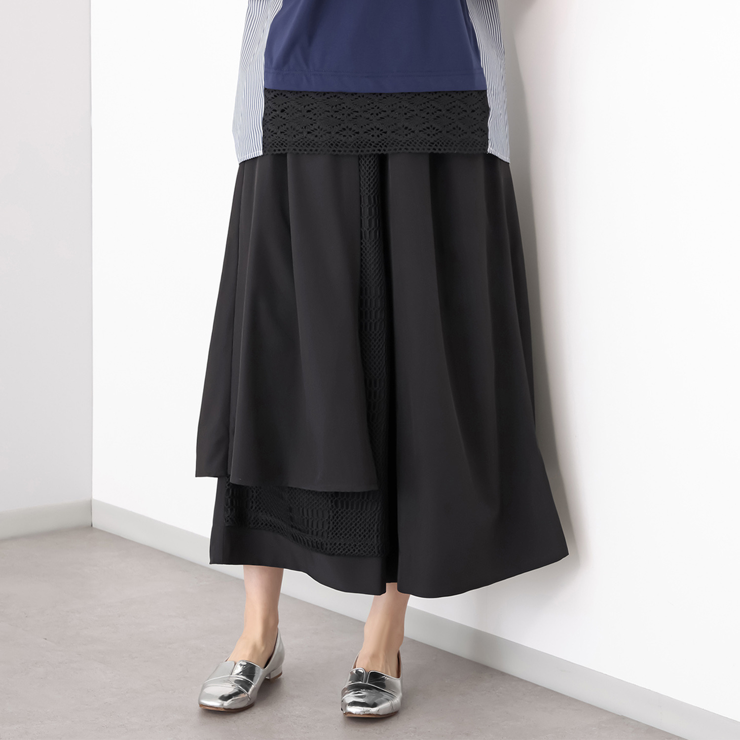 ラブソル アシンメトリーデザイン メッシュアクセントパンツ