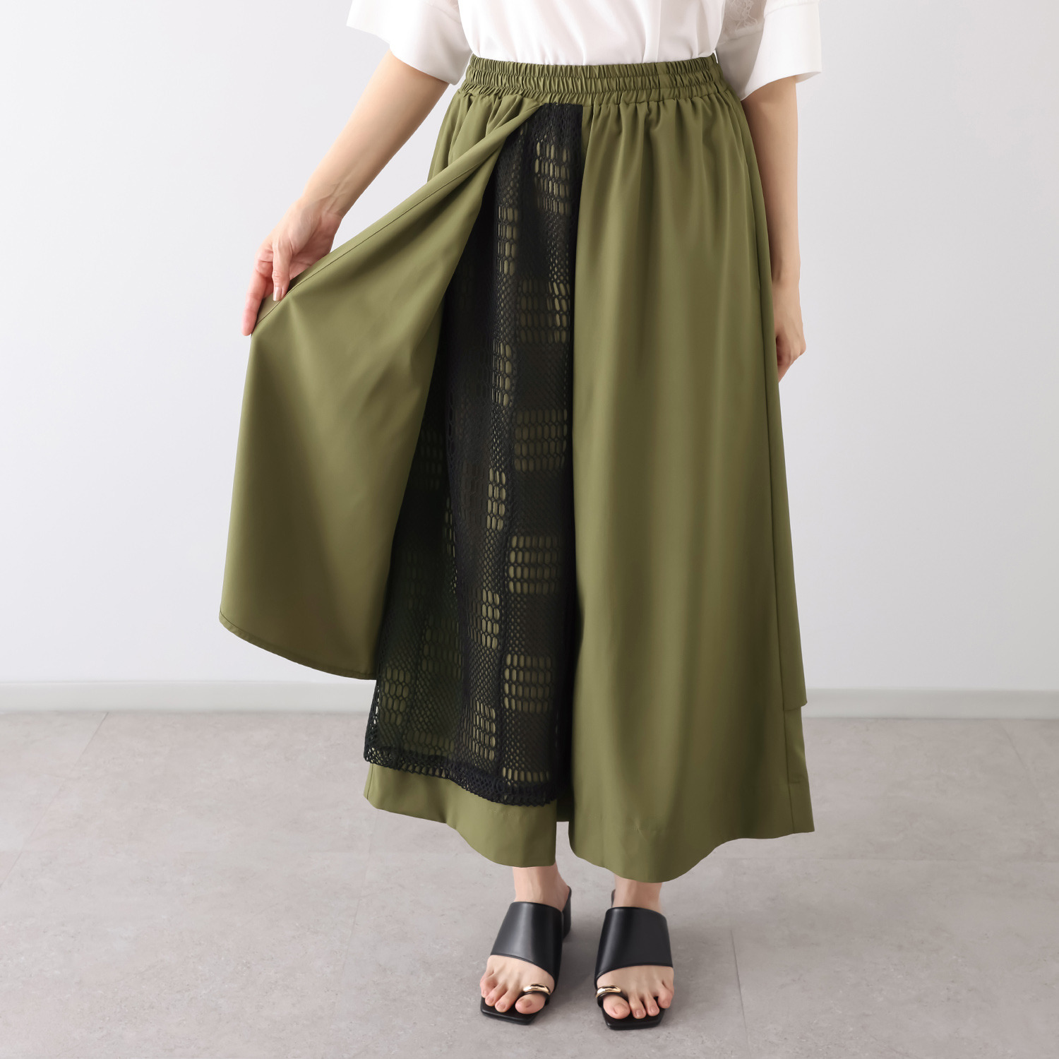 ラブソル アシンメトリーデザイン メッシュアクセントパンツ