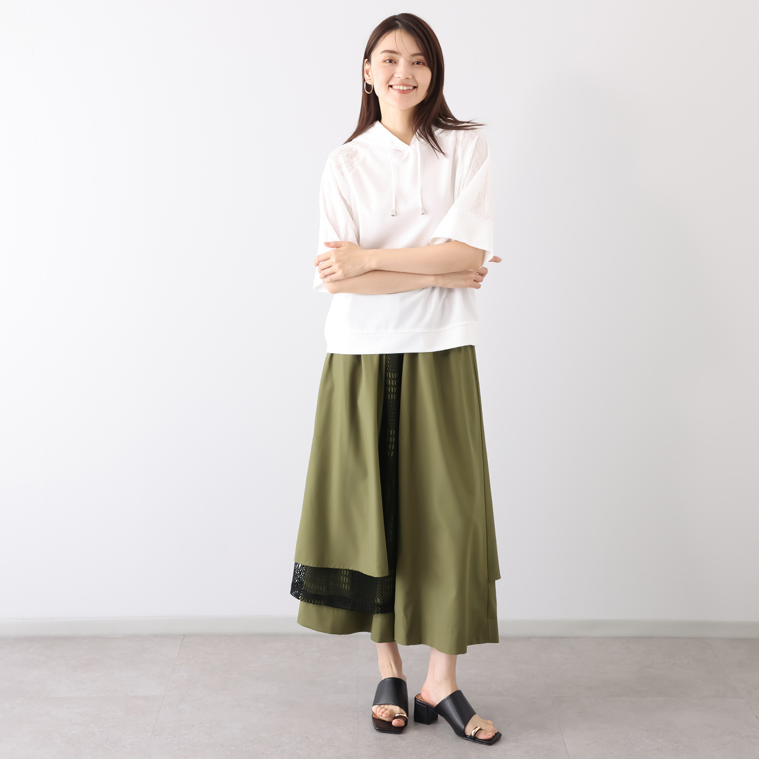 ラブソル アシンメトリーデザイン メッシュアクセントパンツ