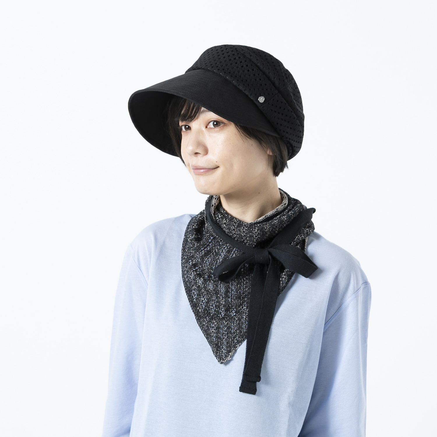 ベル・モード 日本製 綿混スクエアレースの 三角ニットストール