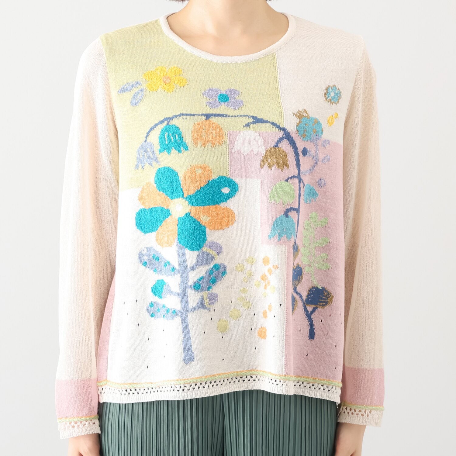 エム　アンド　キョウコ 花柄インターシャ プルオーバー