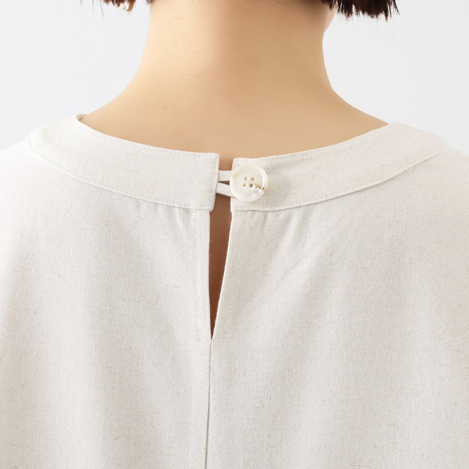 プラスエム 麻混素材 デザインワンピース