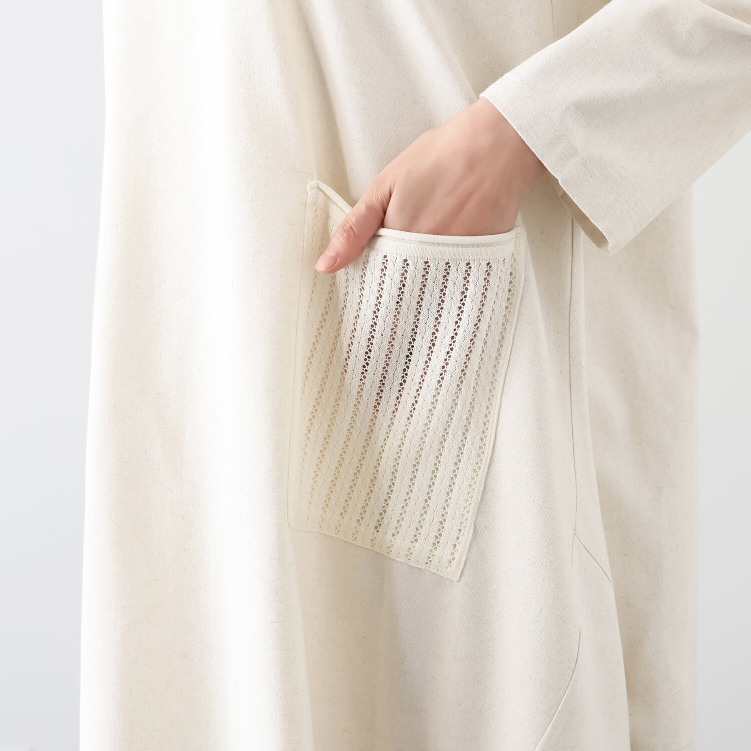 プラスエム 麻混素材 デザインワンピース