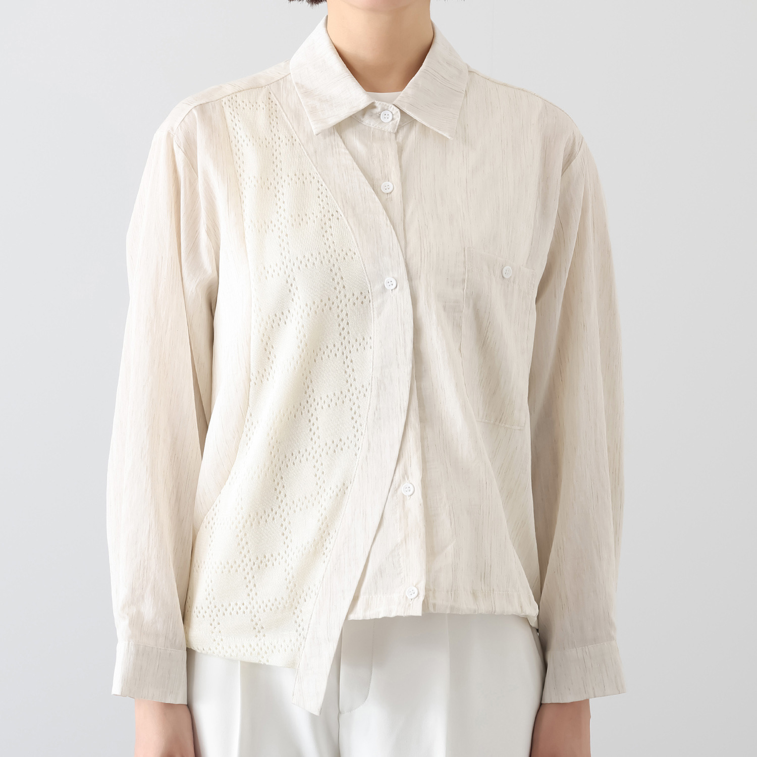 プラスエム 異素材使い デザインシャツ