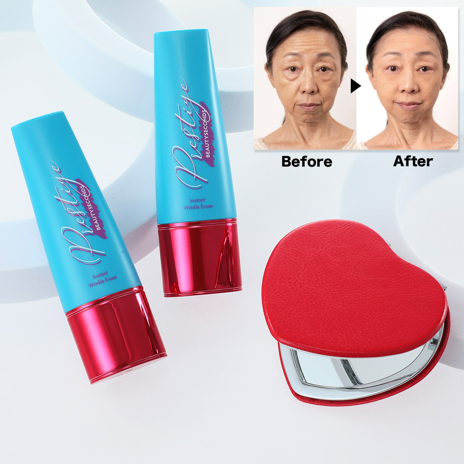 小じわ・くすみ・毛穴を 瞬時にカバー！ 全顔使える美容メイク下地 ビューティセカンズ プレステージ ２本 コンパクトミラー付セット