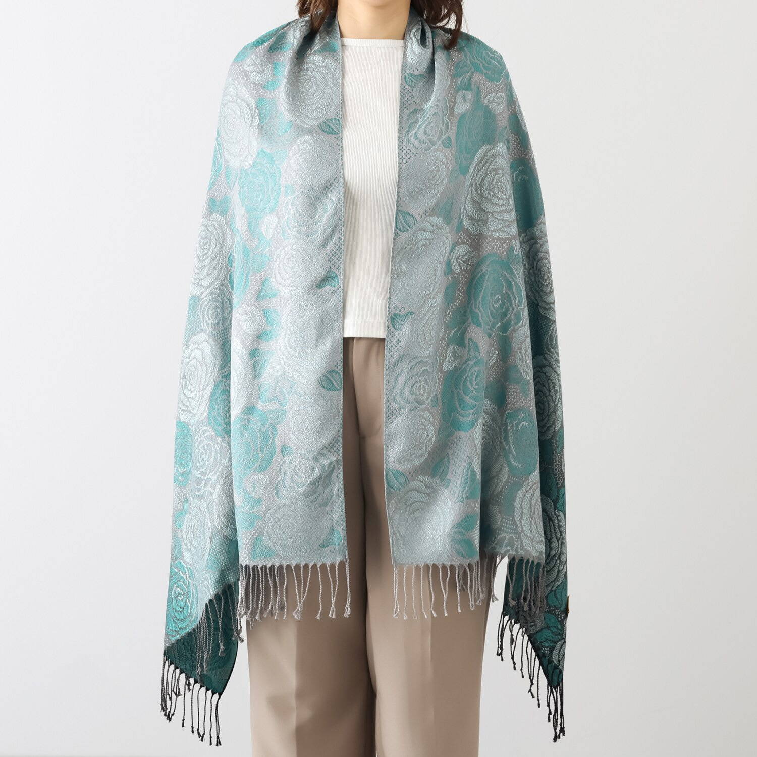 おぼろ織 シルク１００％ ストール ＜ローズガーデン柄＞