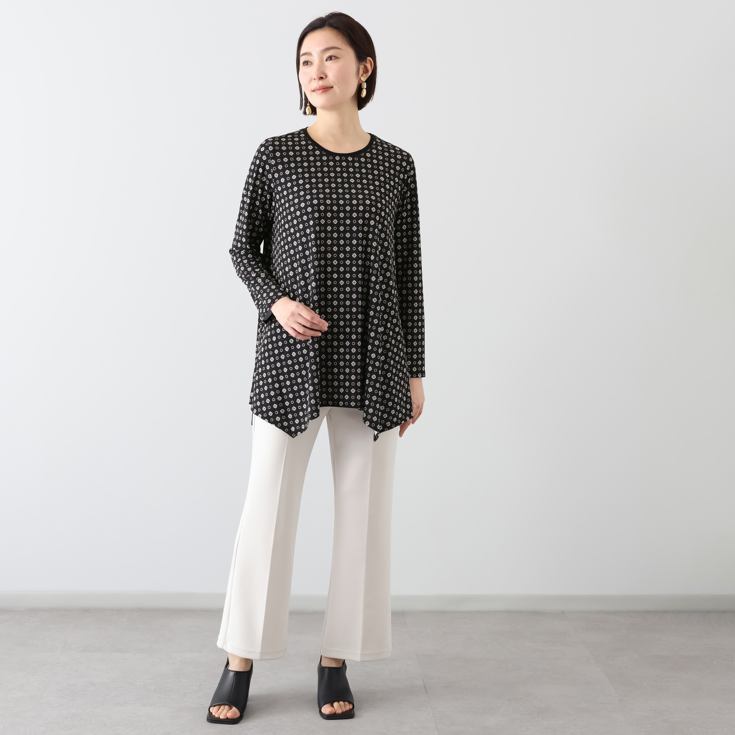 ダジュール 裾デザインカット プリントチュニック