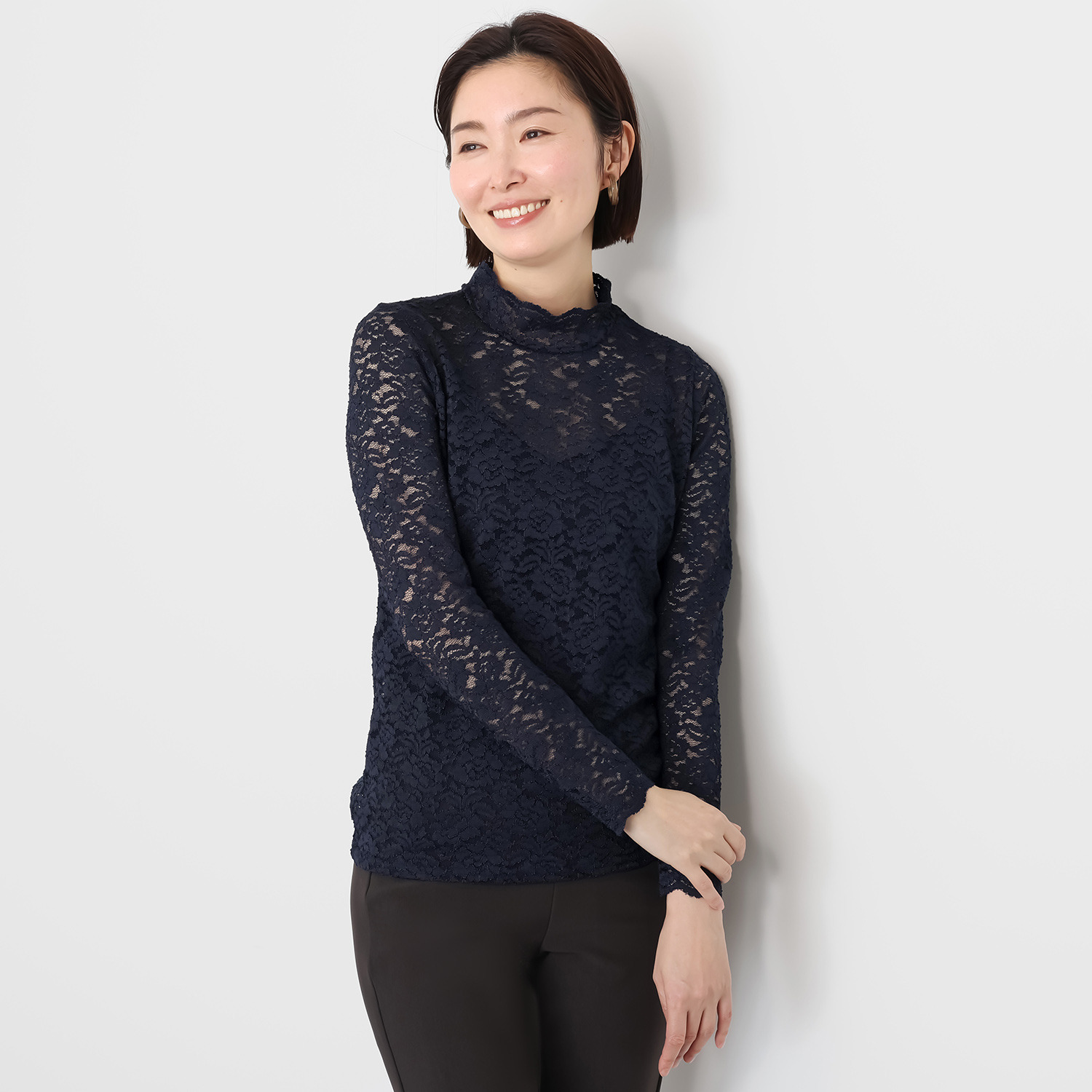 ダジュール フラワー柄 ストレッチレース プルオーバー