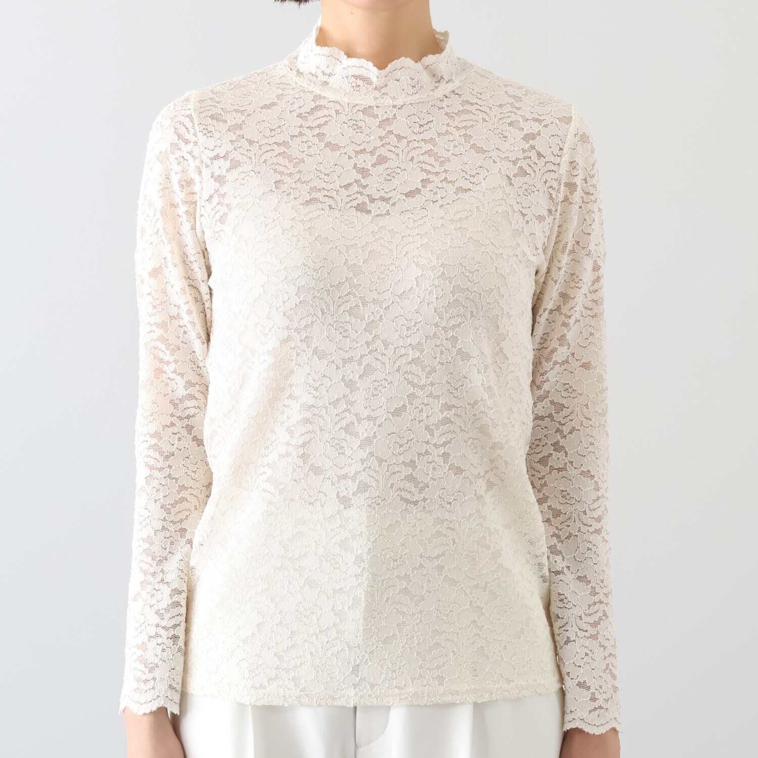 ダジュール フラワー柄 ストレッチレース プルオーバー