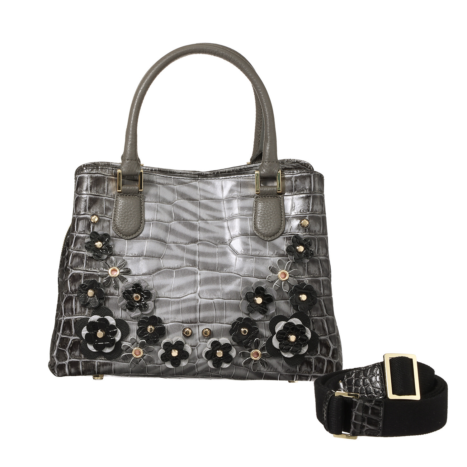 レザージュエルズ ギャレリア　ココリュクス イタリアンレザー ゼブラプリント フラワーモティーフ ２ウェイバッグ